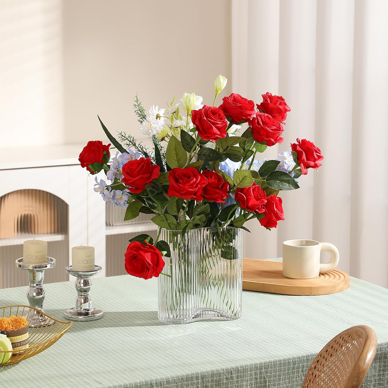 Hawesome 12PCS Artificial Silk Roses Bouquet with Realistic Buds