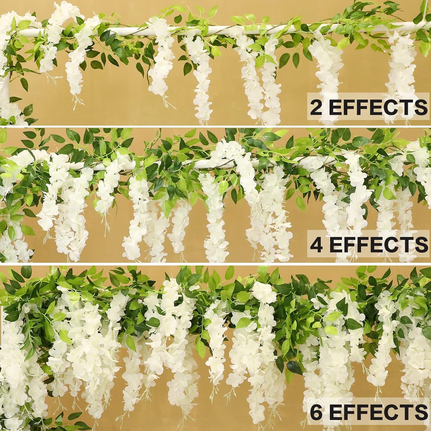 Apeair Wisteria Artificial Flowers Garland 2Pcs 144ft White
