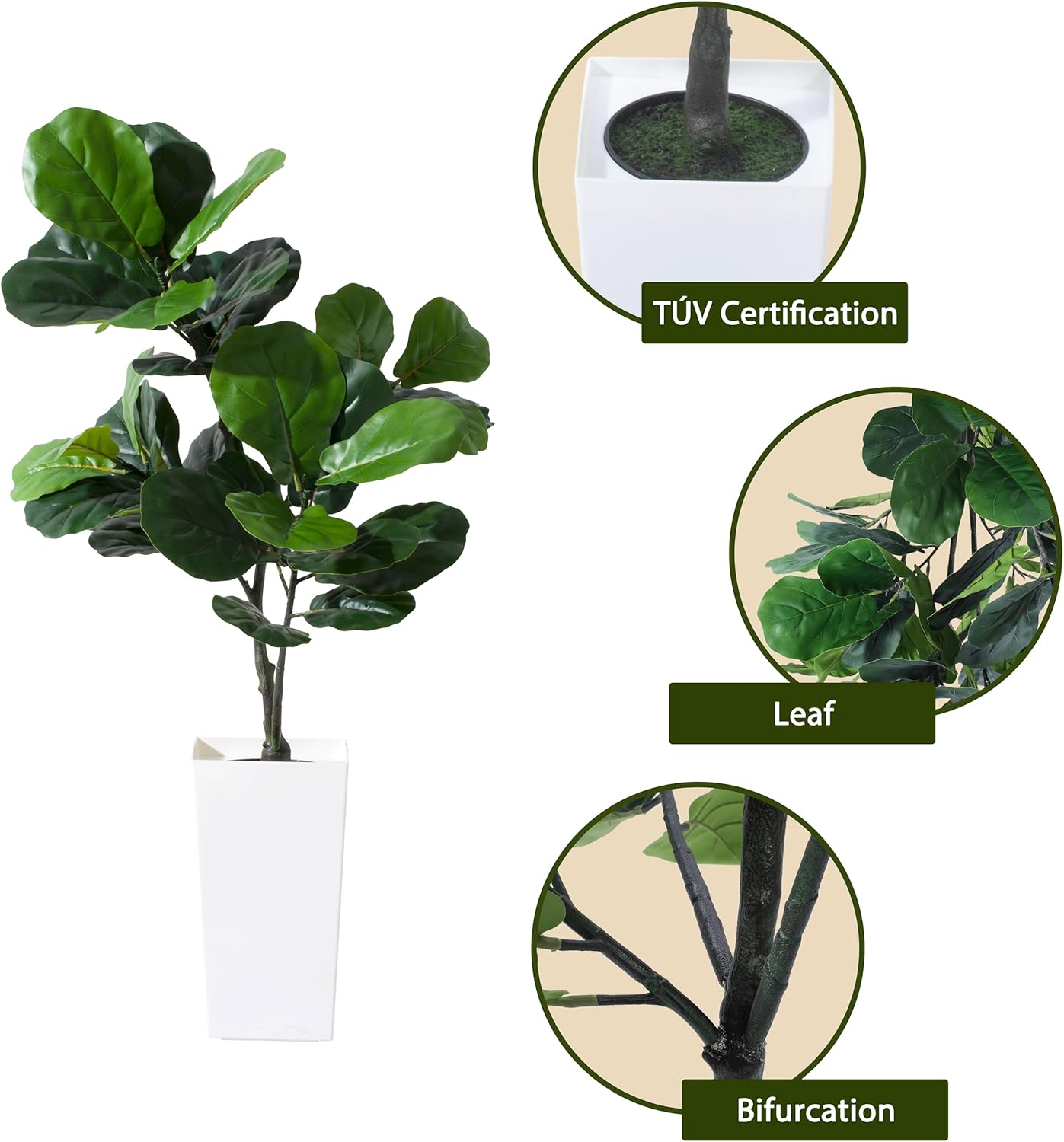 Artificial Fiddle Leaf Fig Tree 5FT Silk with White Planter