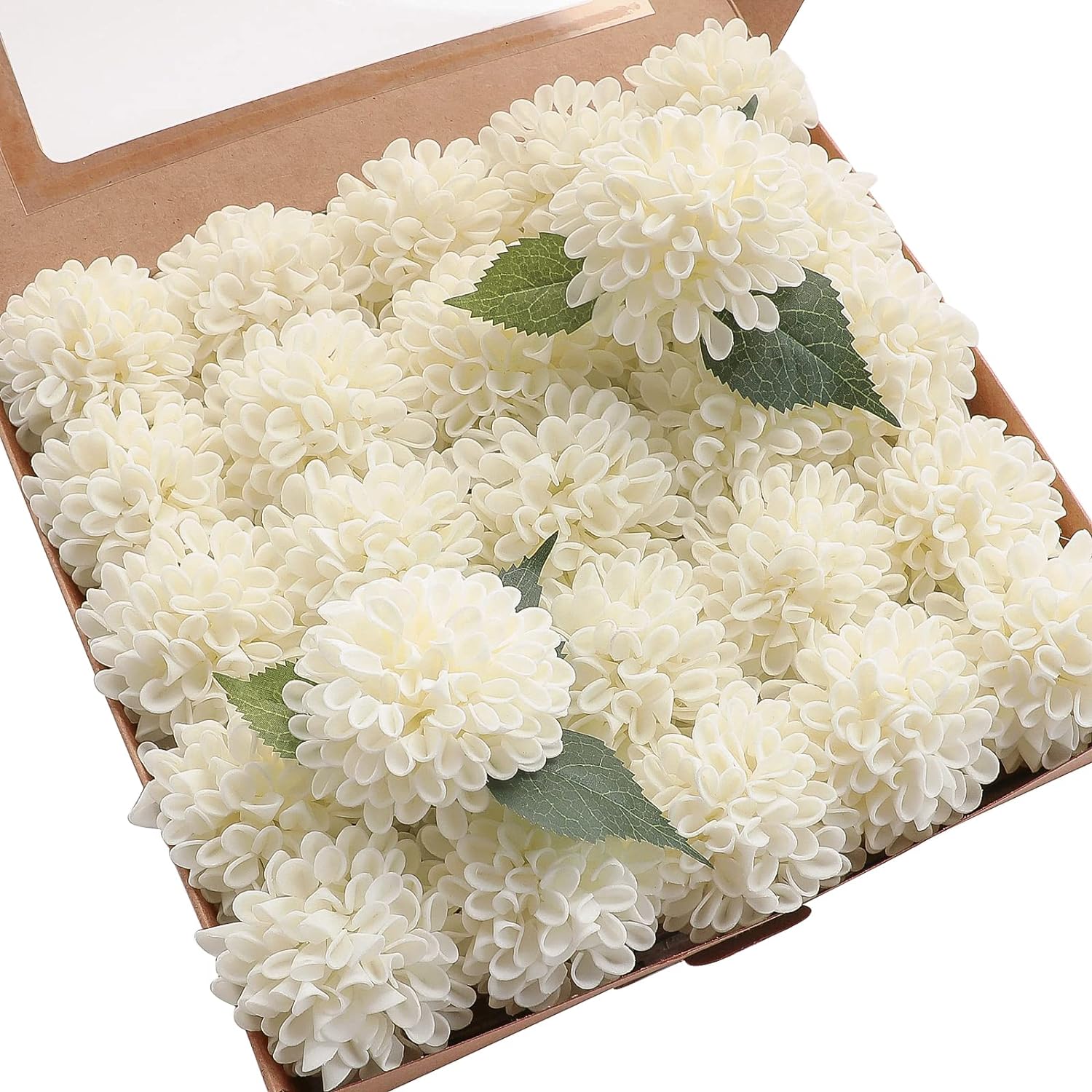 Floroom Artificial Dahlia Flowers 25pcs Ivory Foam Fake Roses