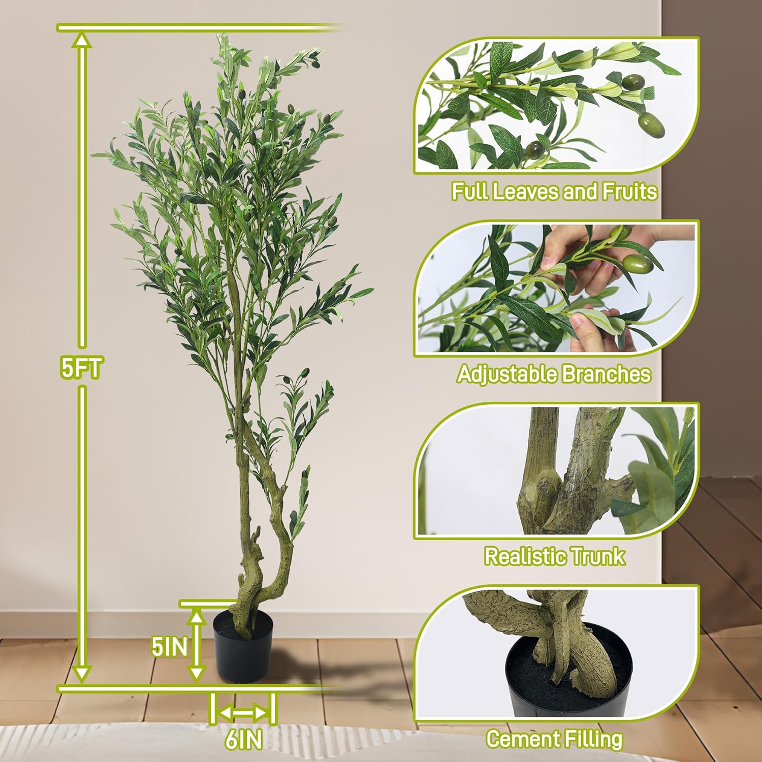 Quibbay 5FT Artificial Olive Tree with Lifelike Fruits