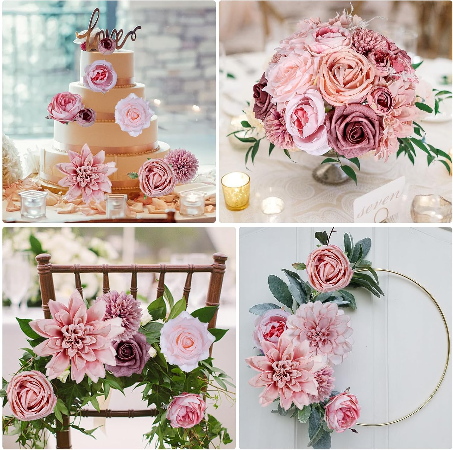 Dusty Pink Artificial Roses with Stems Bouquet Set