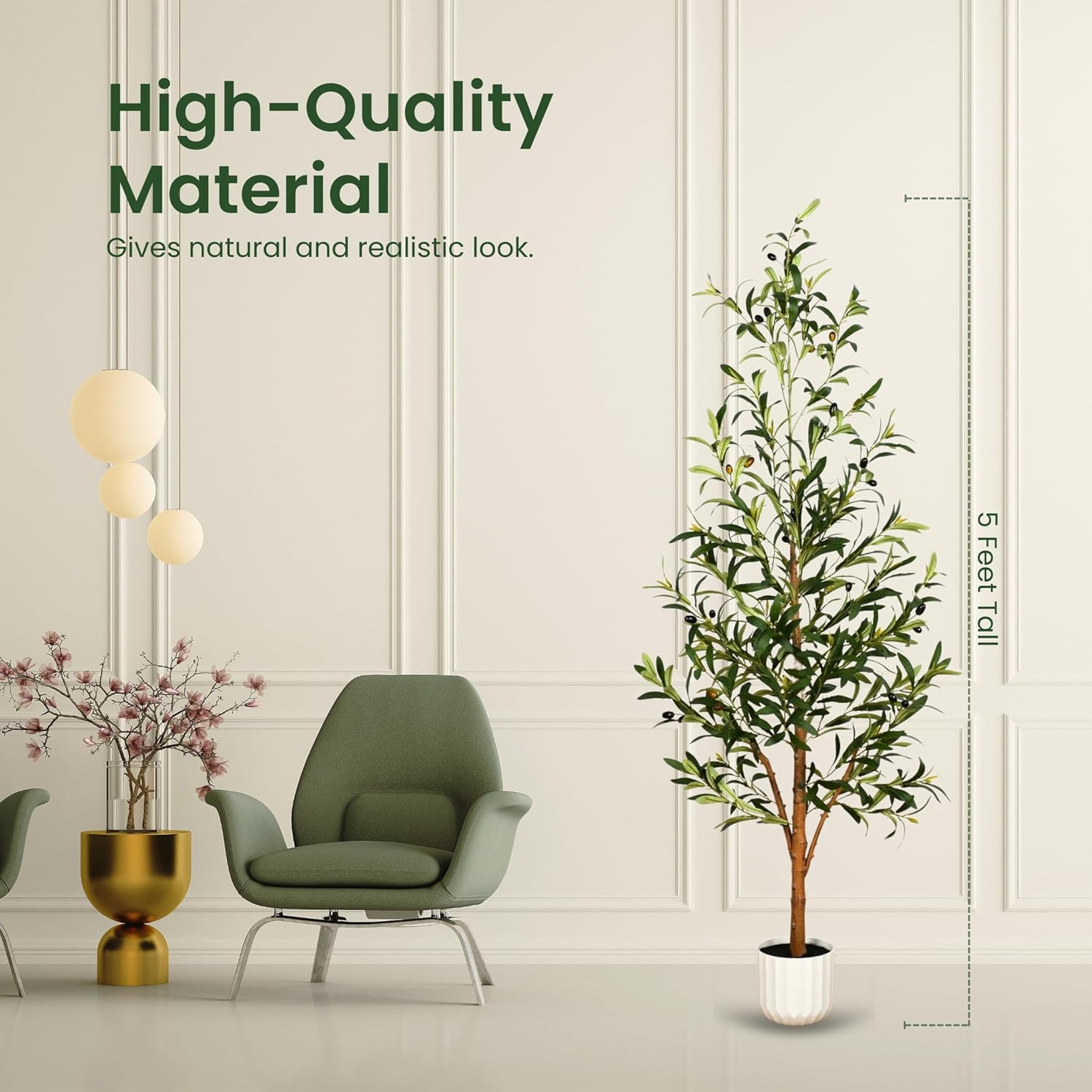 Realistic 5ft Artificial Olive Tree with Pot