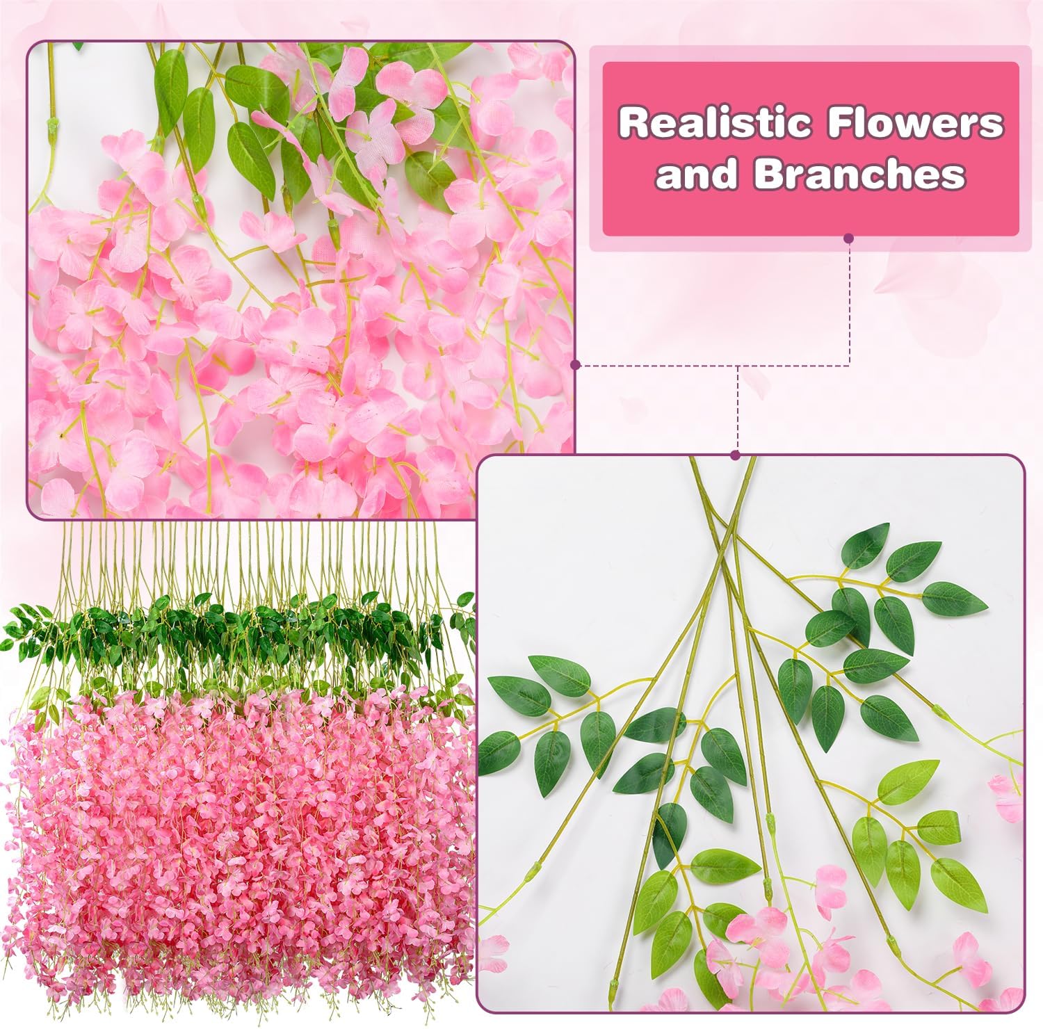 Alotiki Wisteria Garland Artificial Flowers 36ft Pink