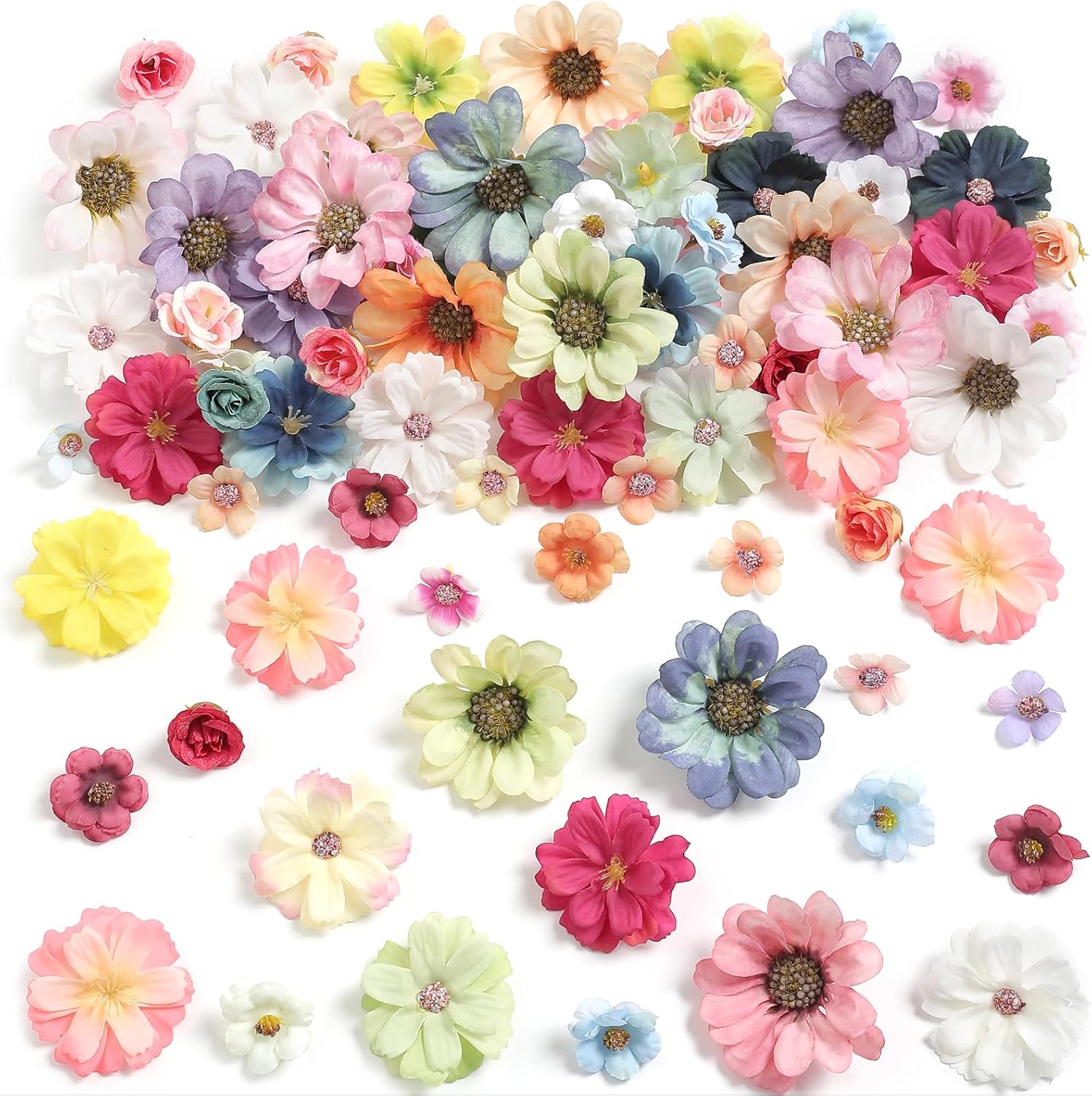 90 Pcs Mini Artificial Silk Flower Heads for DIY Crafts