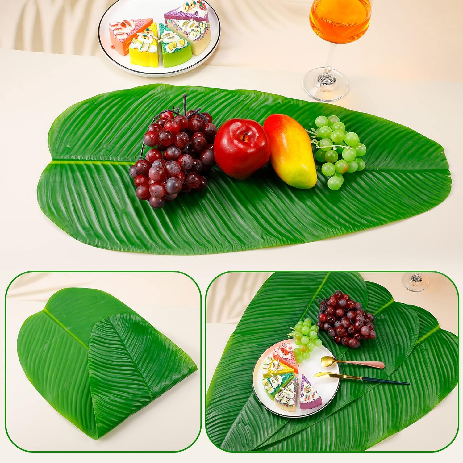 12 Pcs Artificial Banana Leaves for Decorations