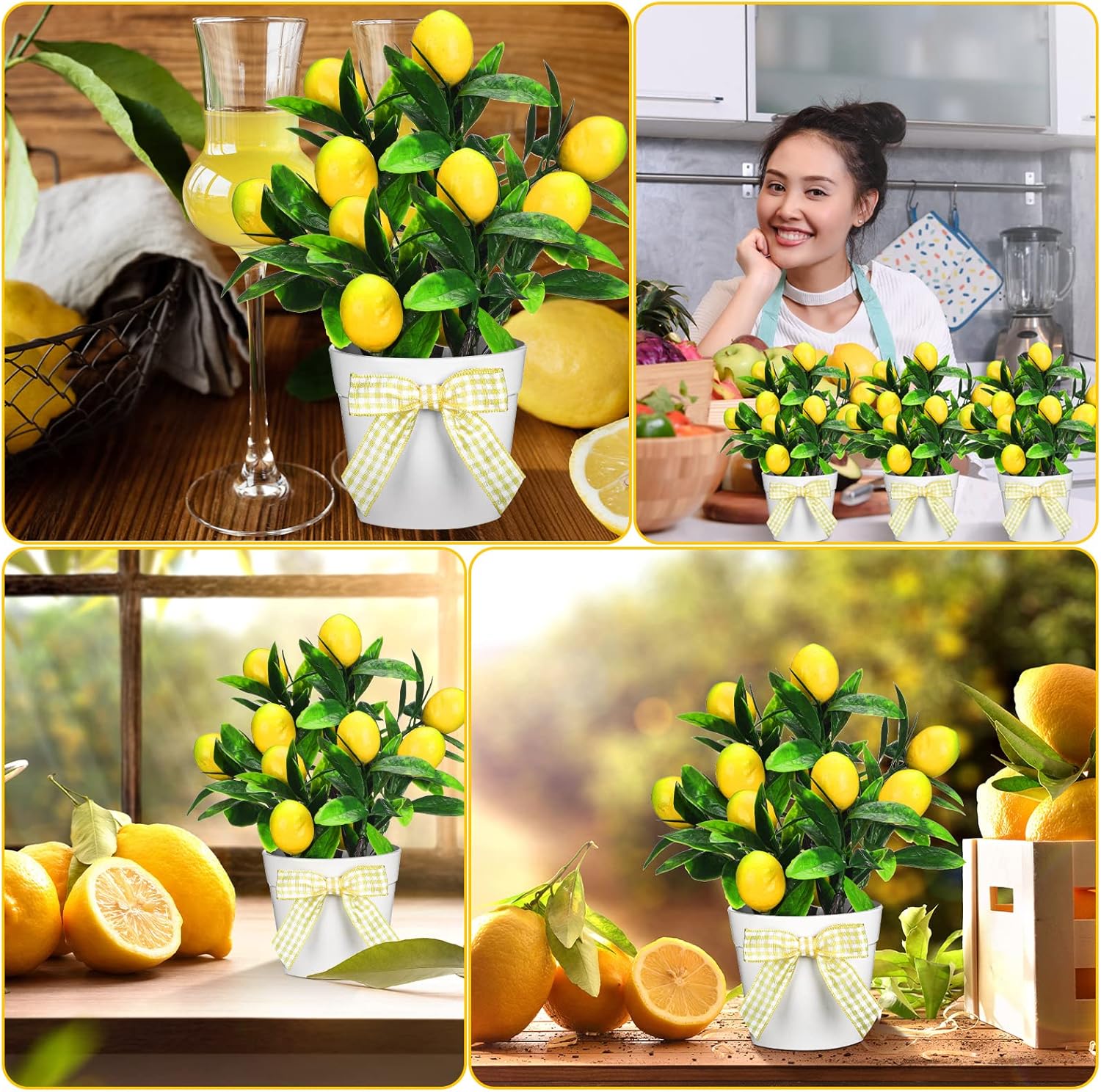 Jexine 3 Pack Lemon Tiered Tray Decor Set