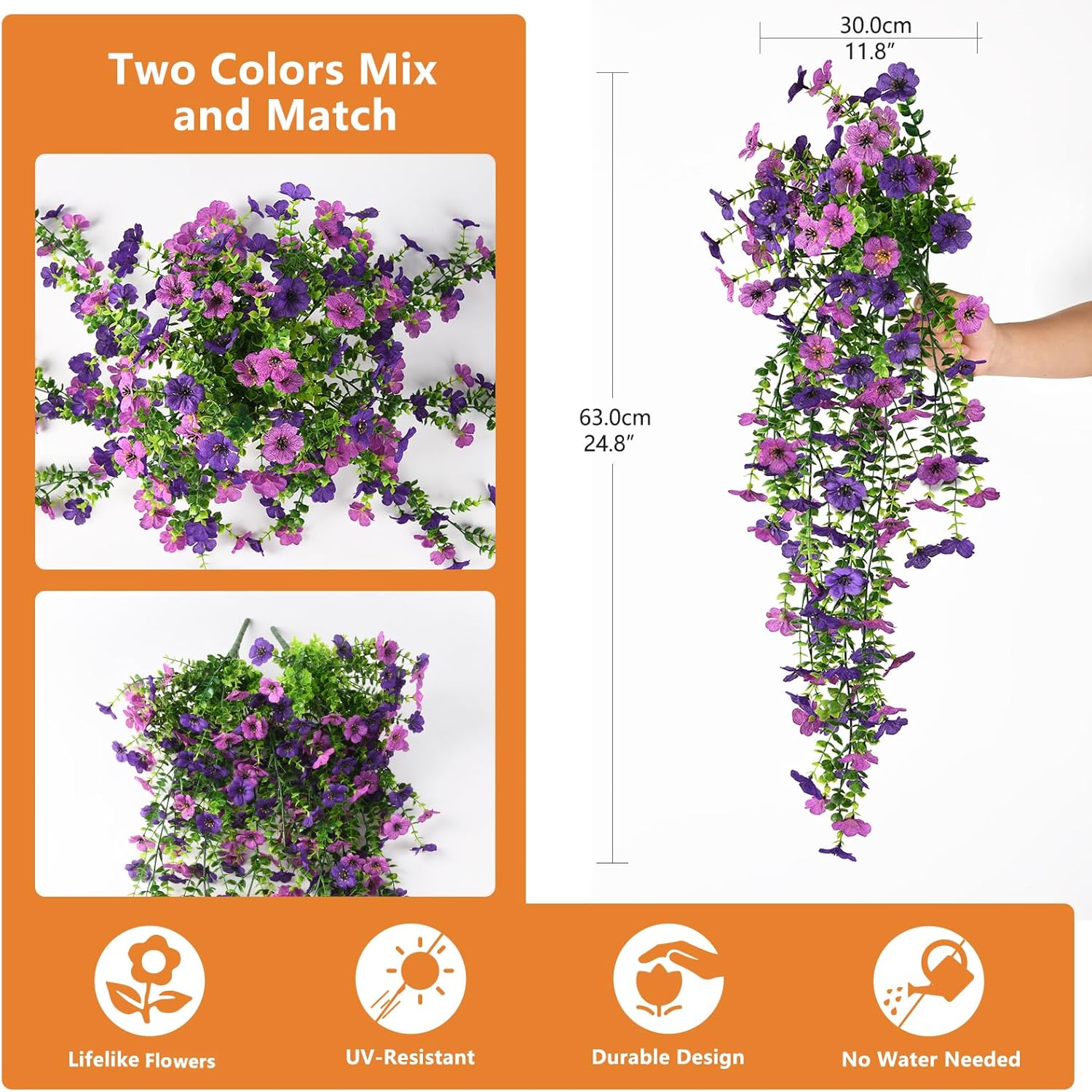 Hommyea Artificial Hanging Flowers Double Purple