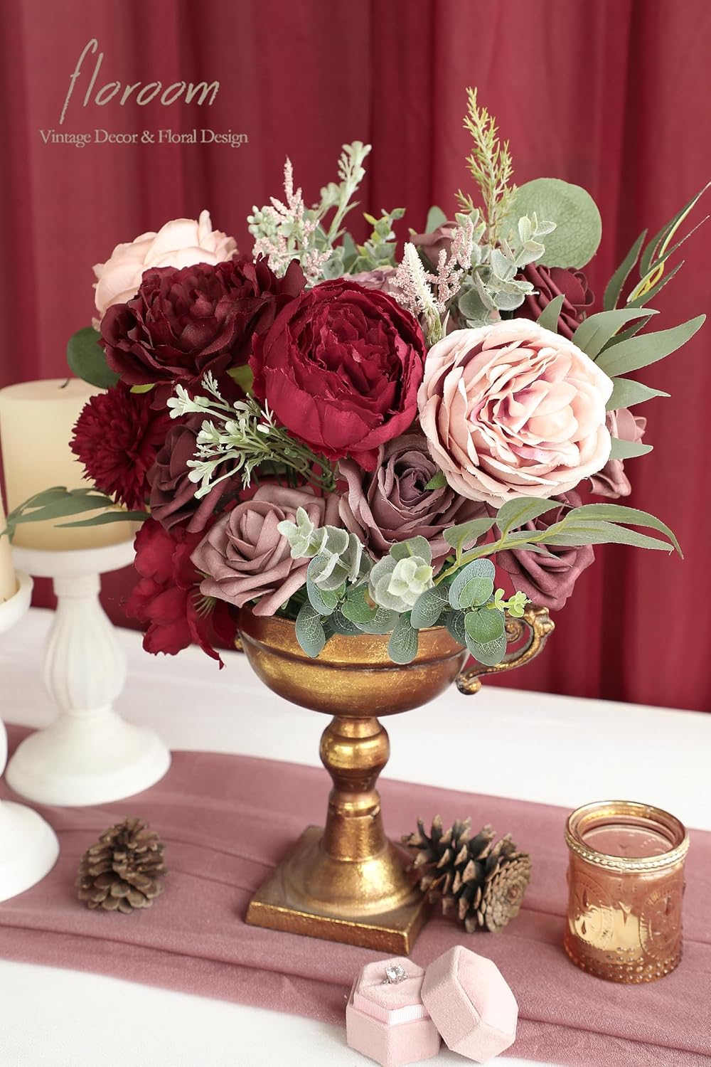 Floroom Artificial Flowers Dark Red Wedding Set