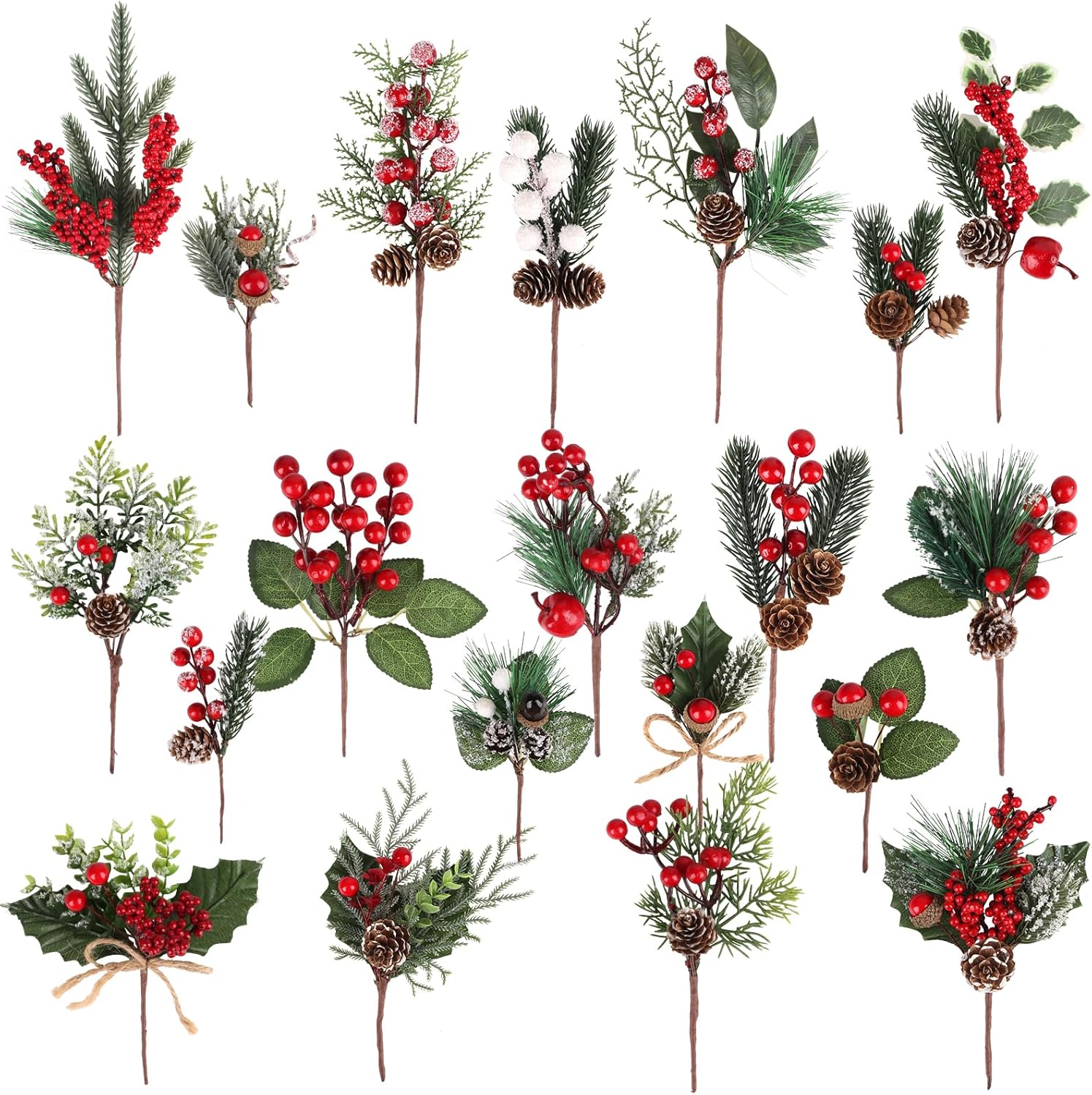 20 Pcs Artificial Christmas Tree Picks with 20 Styles