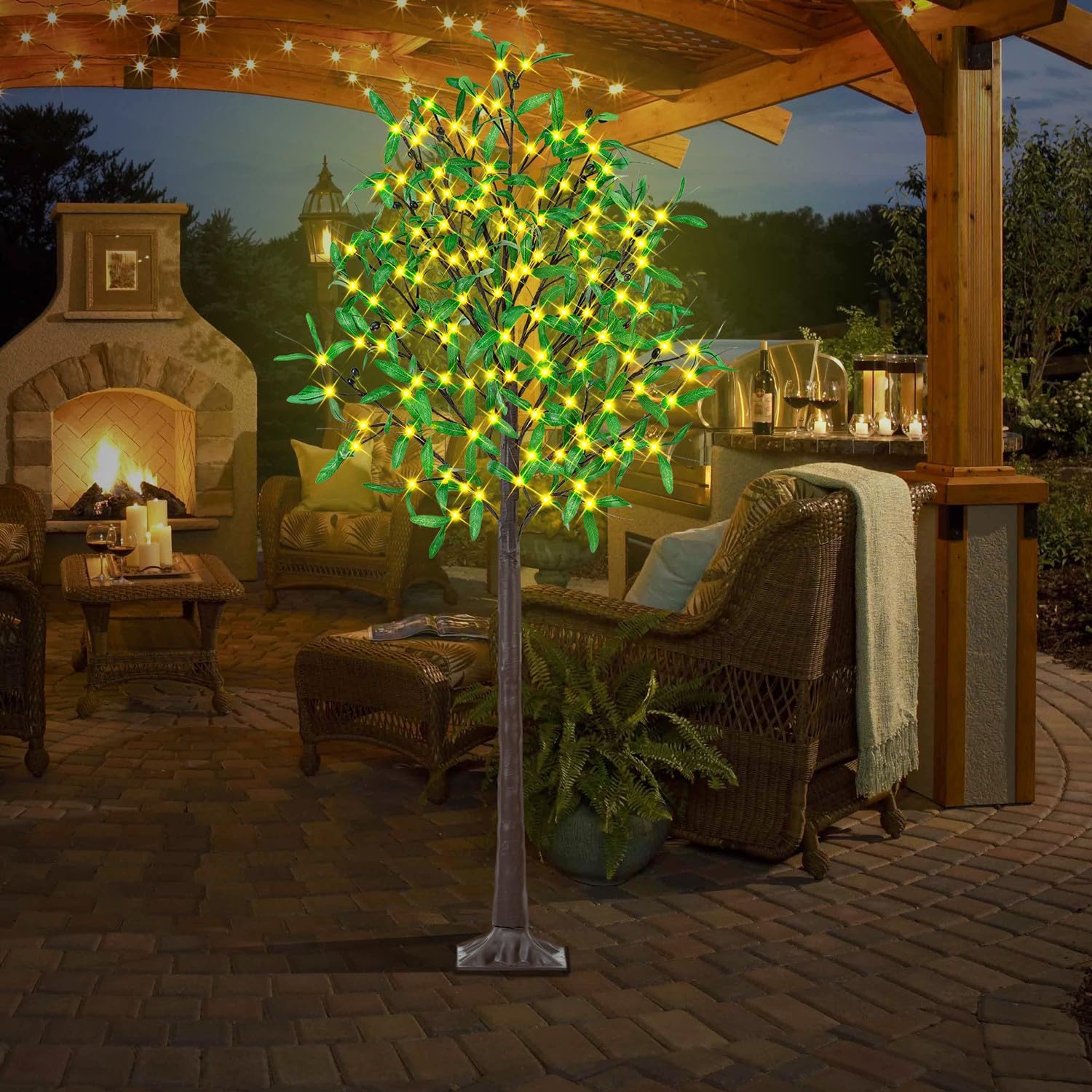 FastDeng Lighted Olive Tree 6ft Artificial Tree with 130 LED Lights