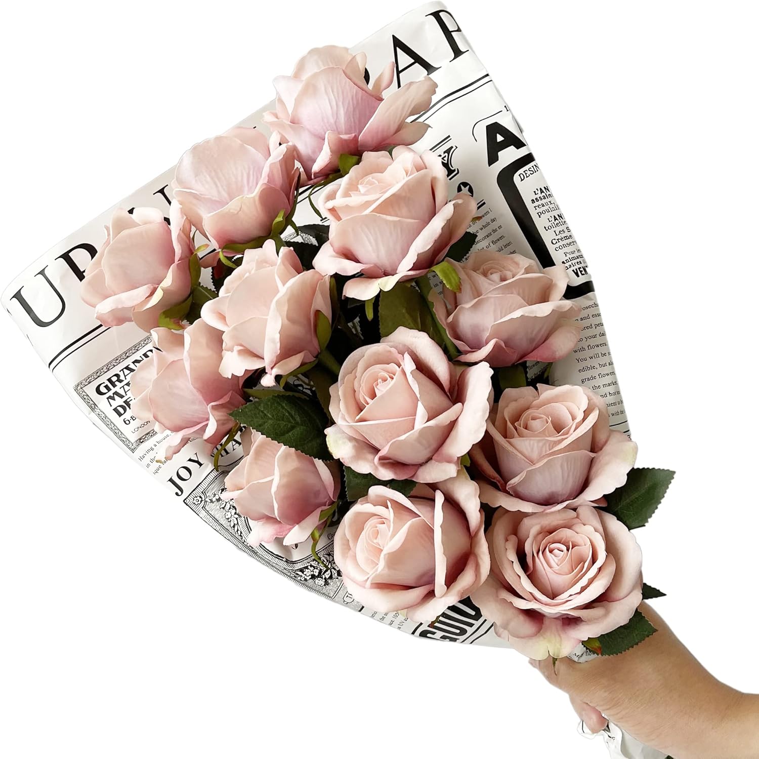 UKELER 12 Pcs Artificial Silk Rose Bouquet with Long Stems