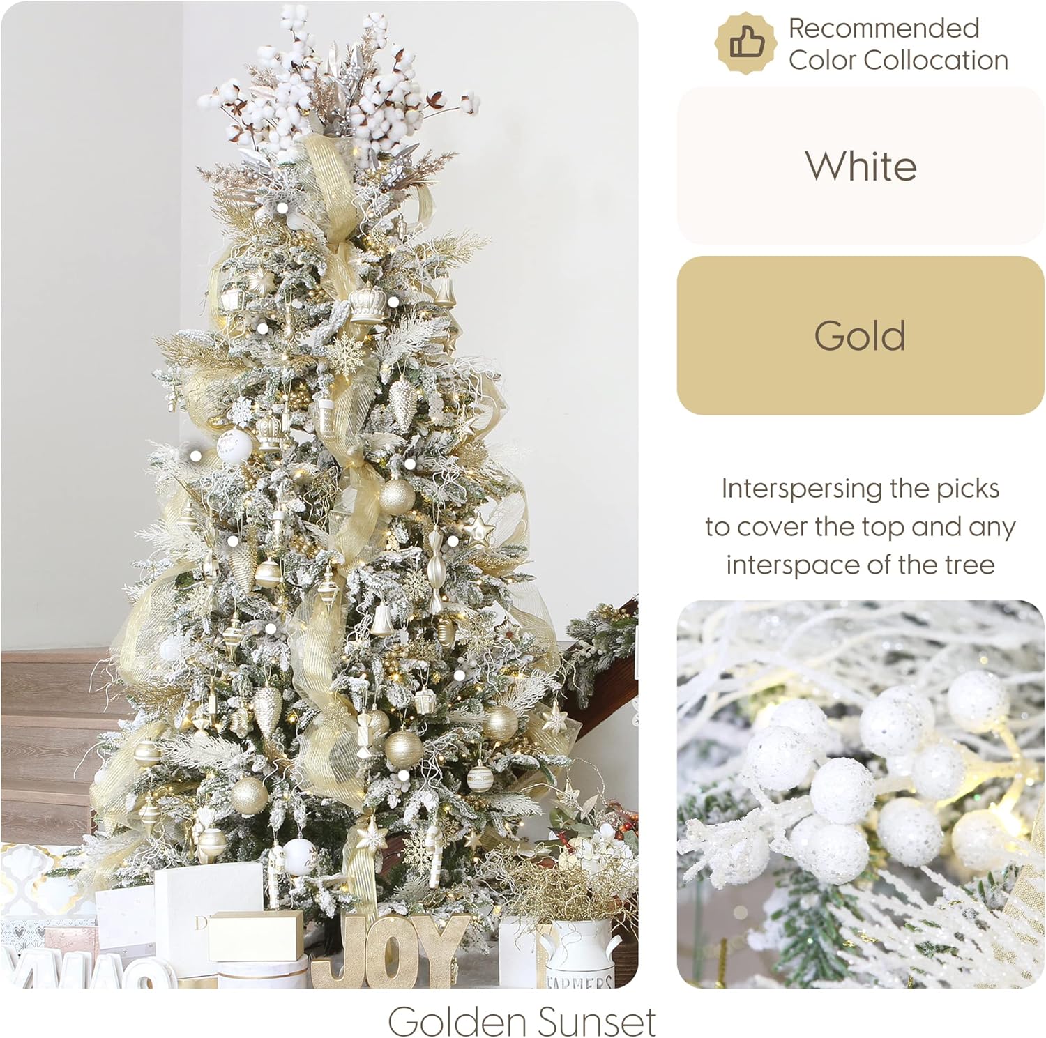 Sea Team 24-Pack Glitter Holly Berry Twigs for Christmas Tree