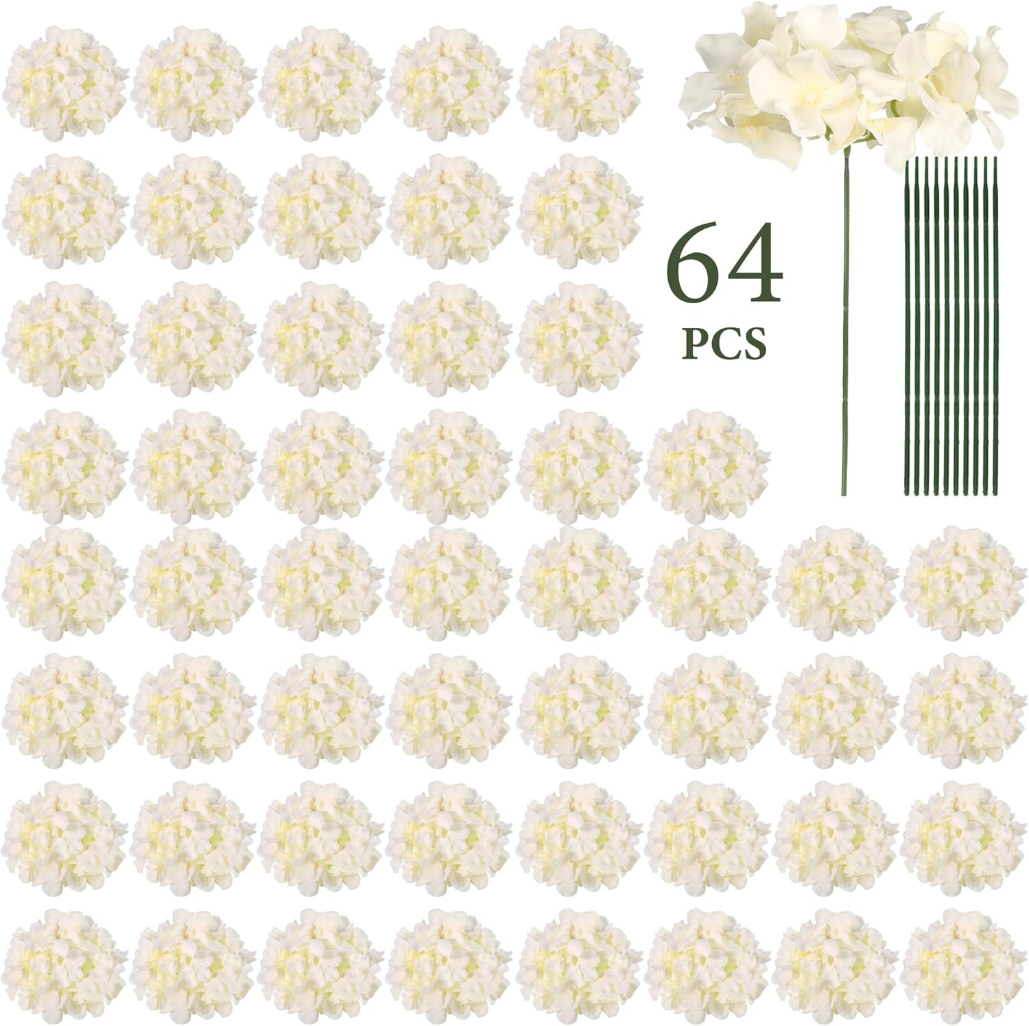 Auihiay 64pcs Champagne Artificial Hydrangeas with Stems