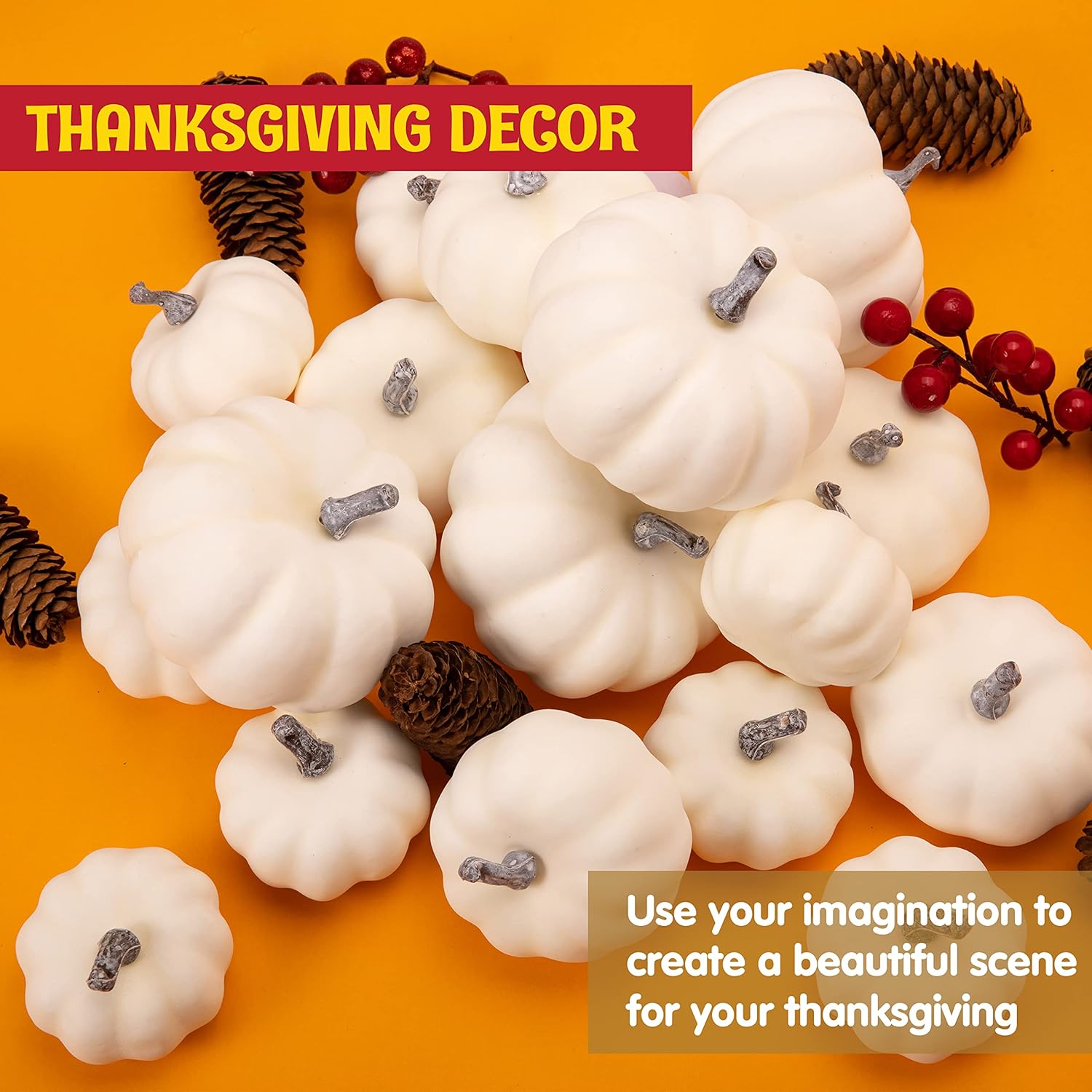 JOYIN Artificial White Pumpkins 18PCS Fall Decor Set