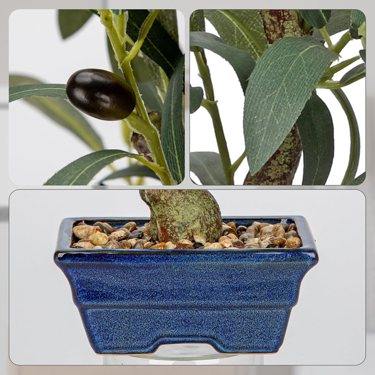 Briful 18 Inch Artificial Olive Tree with Blue Bonsai Pot
