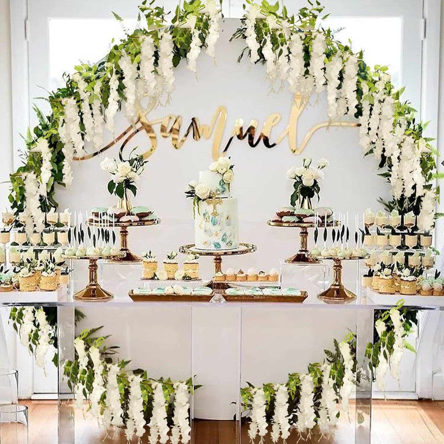 Apeair Wisteria Artificial Flowers Garland 2Pcs 144ft White