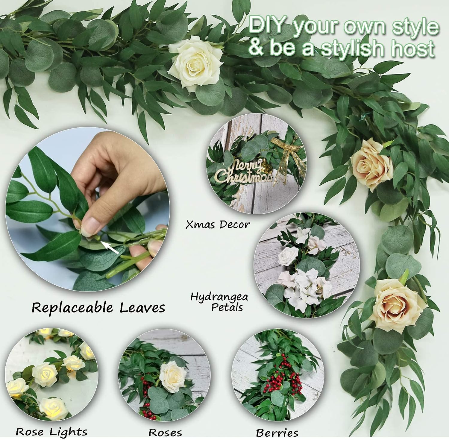 4 Pack Artificial Eucalyptus Garland with Willow Leaves
