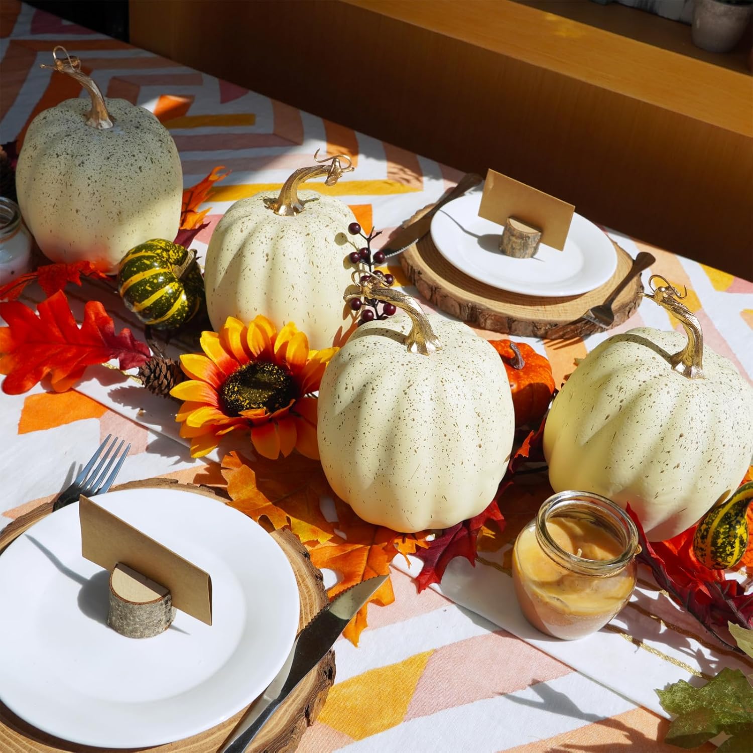 Winlyn 67 Inch Artificial Cream Pumpkins Set of 4