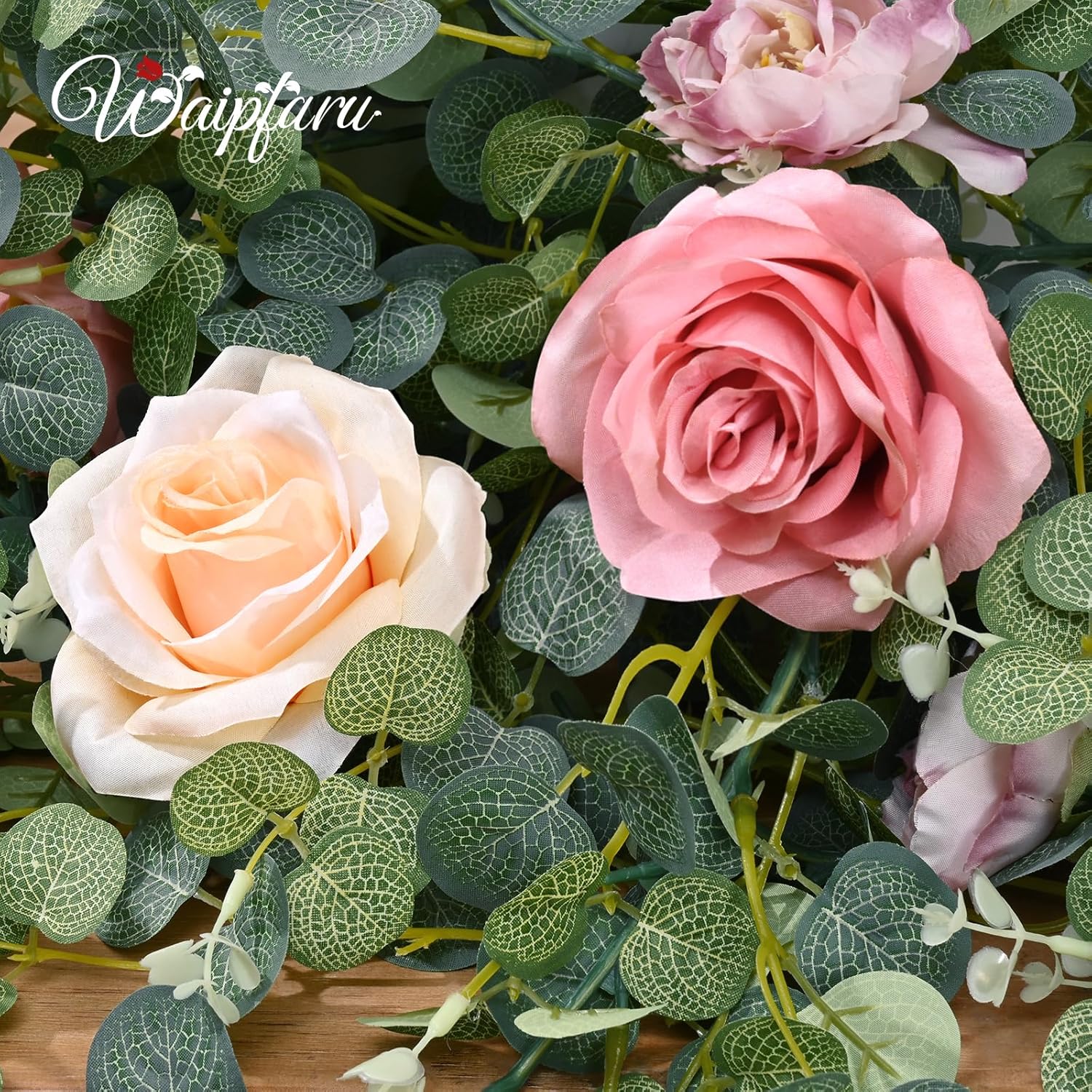Waipfaru Pink Floral Rose Garland Decor 607ft