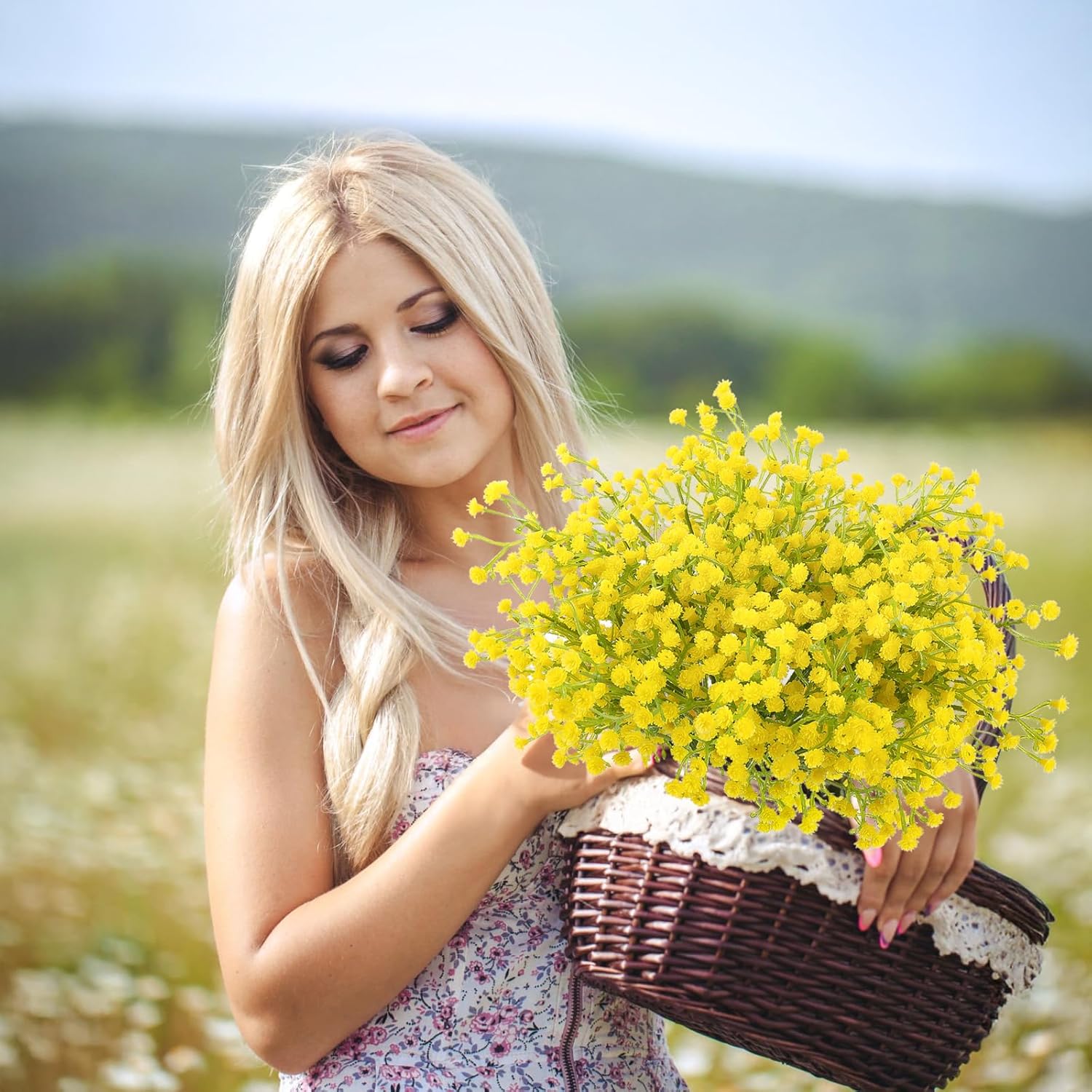 NT NIETING 10Pcs Yellow Artificial Babys Breath Flowers Bouquet Filler