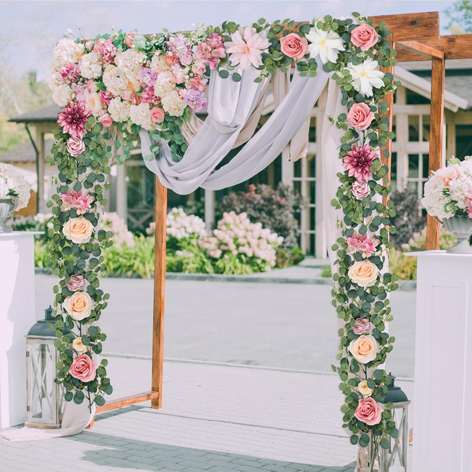 Waipfaru Pink Floral Rose Garland Decor 607ft