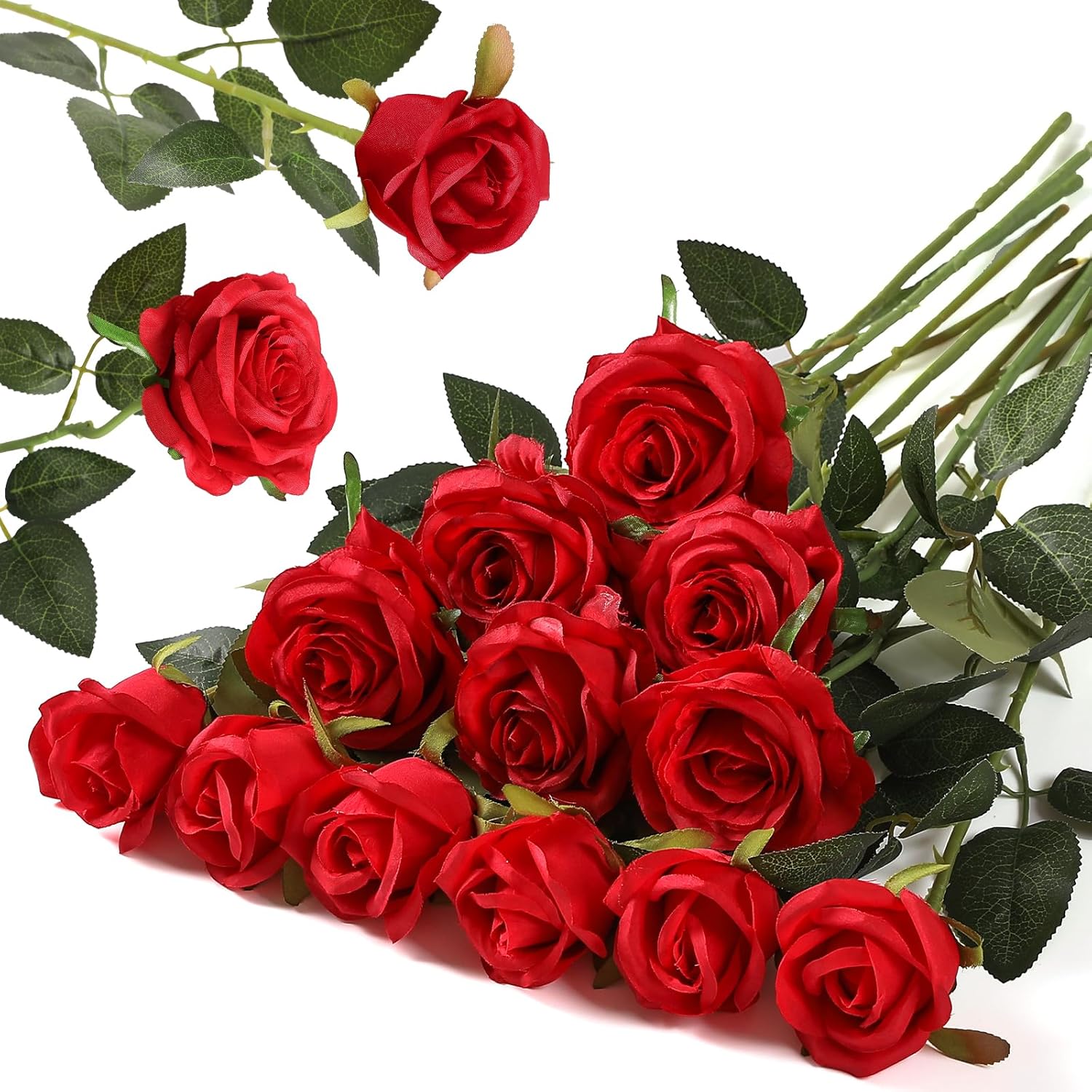 Hawesome 12PCS Artificial Silk Roses Bouquet with Realistic Buds