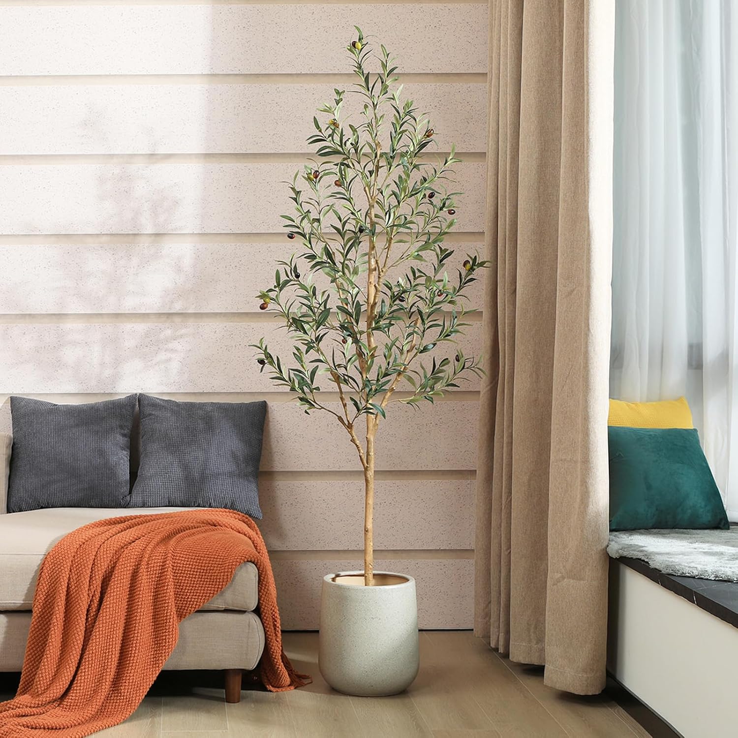 Realistic 6FT Artificial Olive Tree with Wood Trunk and Fruits