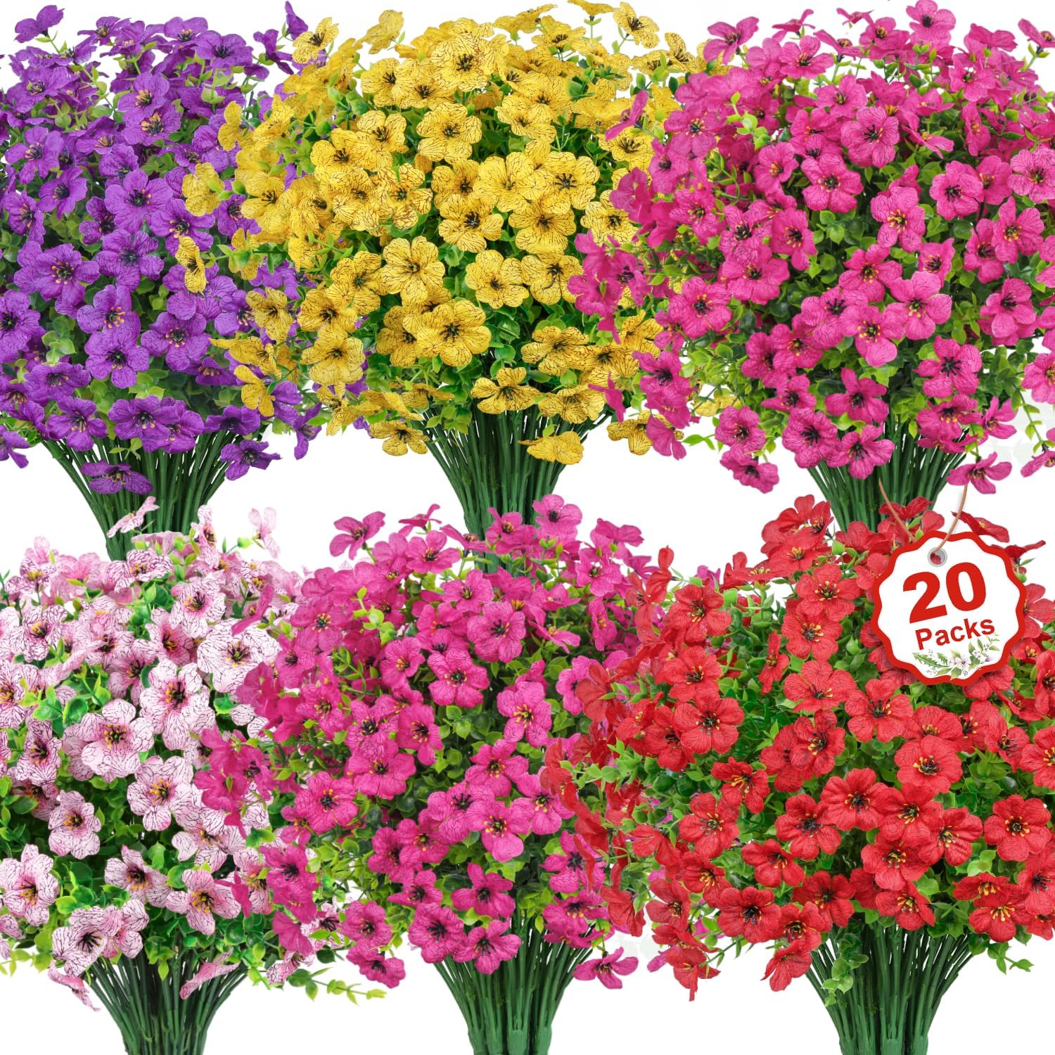 20 Bundles Artificial Flowers for Outdoor Decor