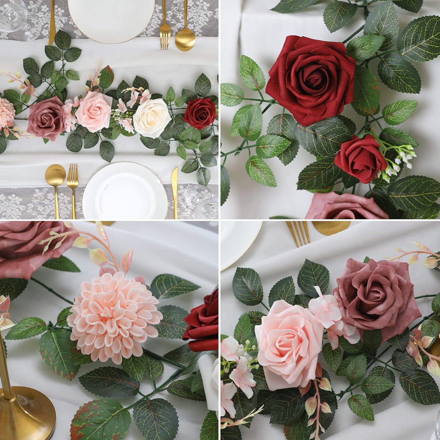 Garisey 5FT Artificial Rose Garland Burgundy Wedding Decor