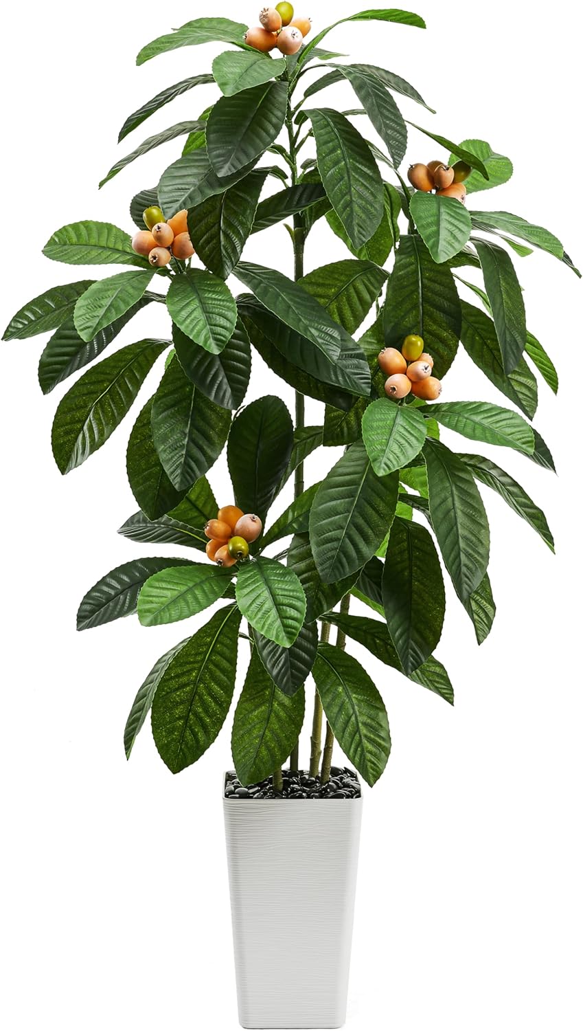 Realistic Artificial Loquat Tree with Lifelike Fruits 5FT White
