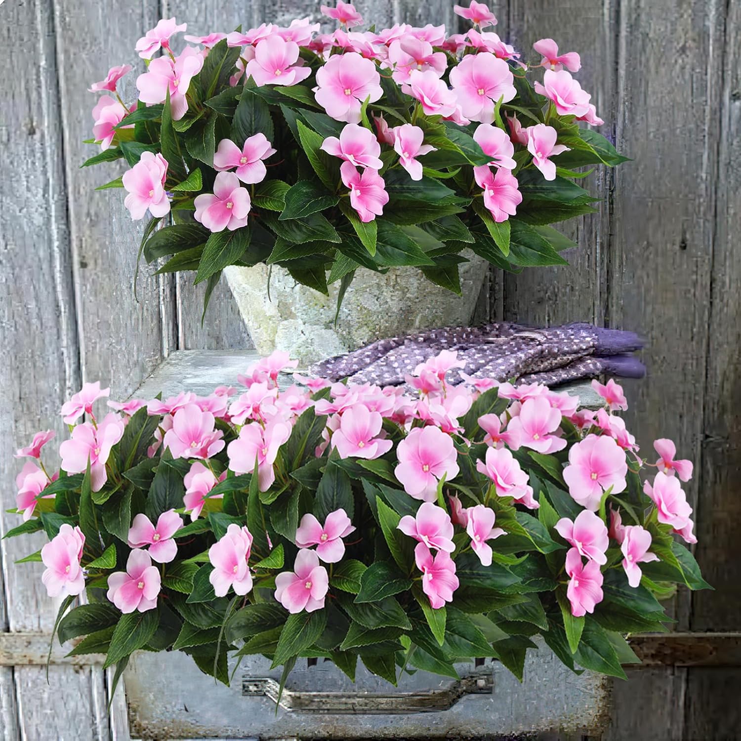 2 Branches Artificial Impatiens Flowers for Outdoor Decor