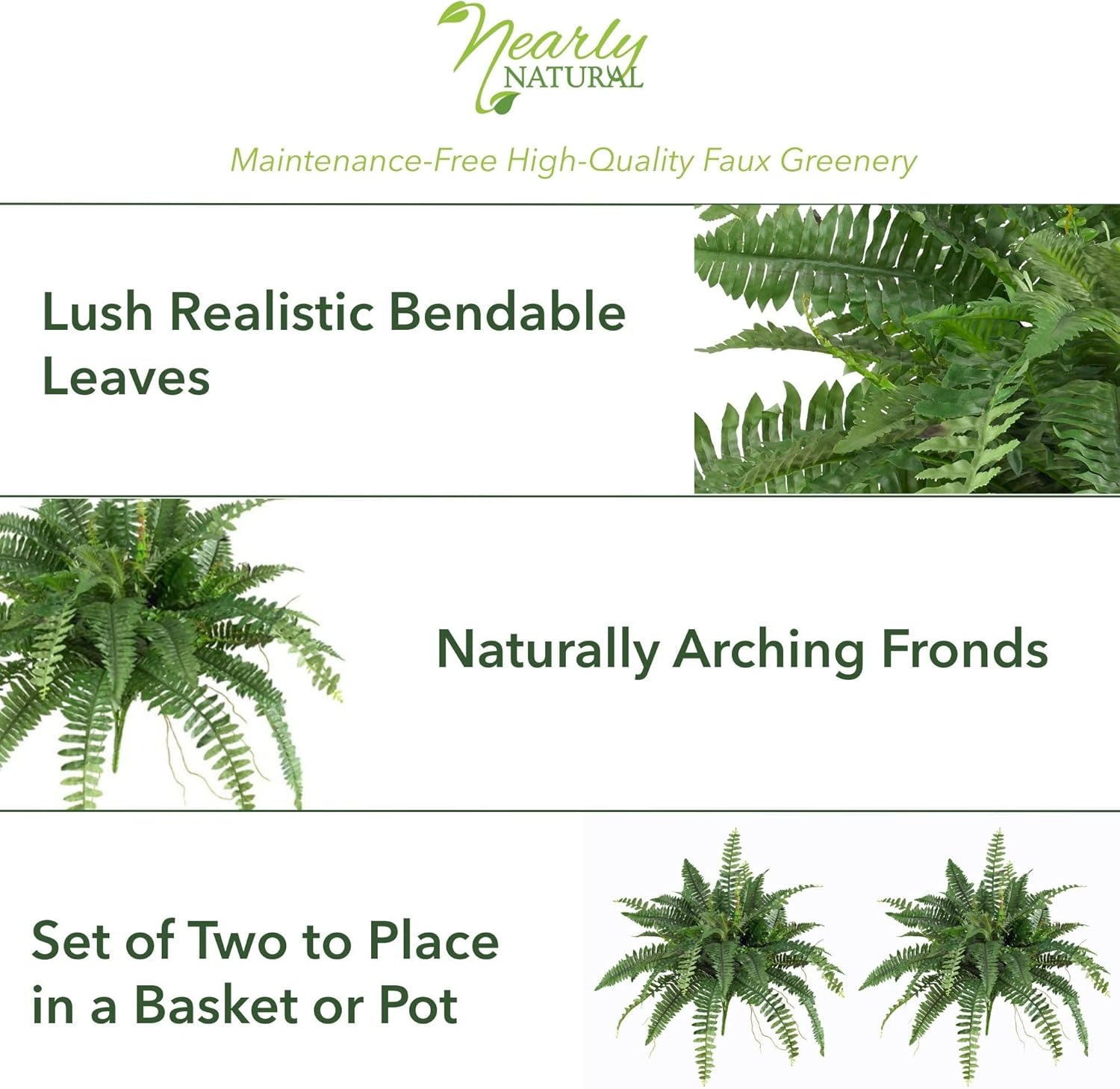 Nearly Natural 40 Inch Artificial Boston Fern Set of 2