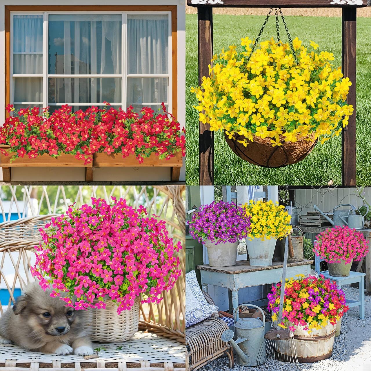 16 Piece Artificial Flowers Outdoor Decor UV Resistant