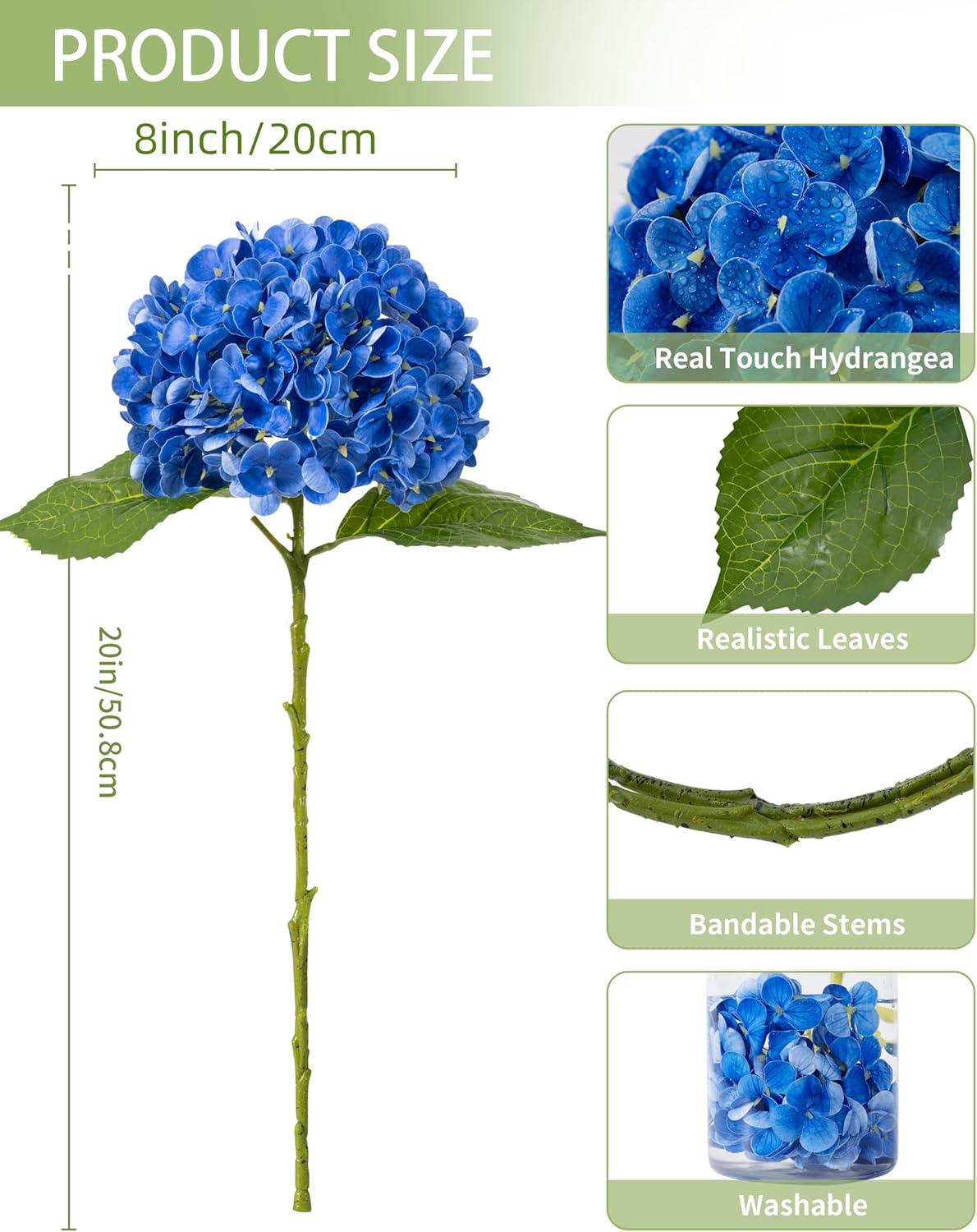 DuHouse 3Pcs Real Touch Hydrangea Artificial Flowers in Royal Blue