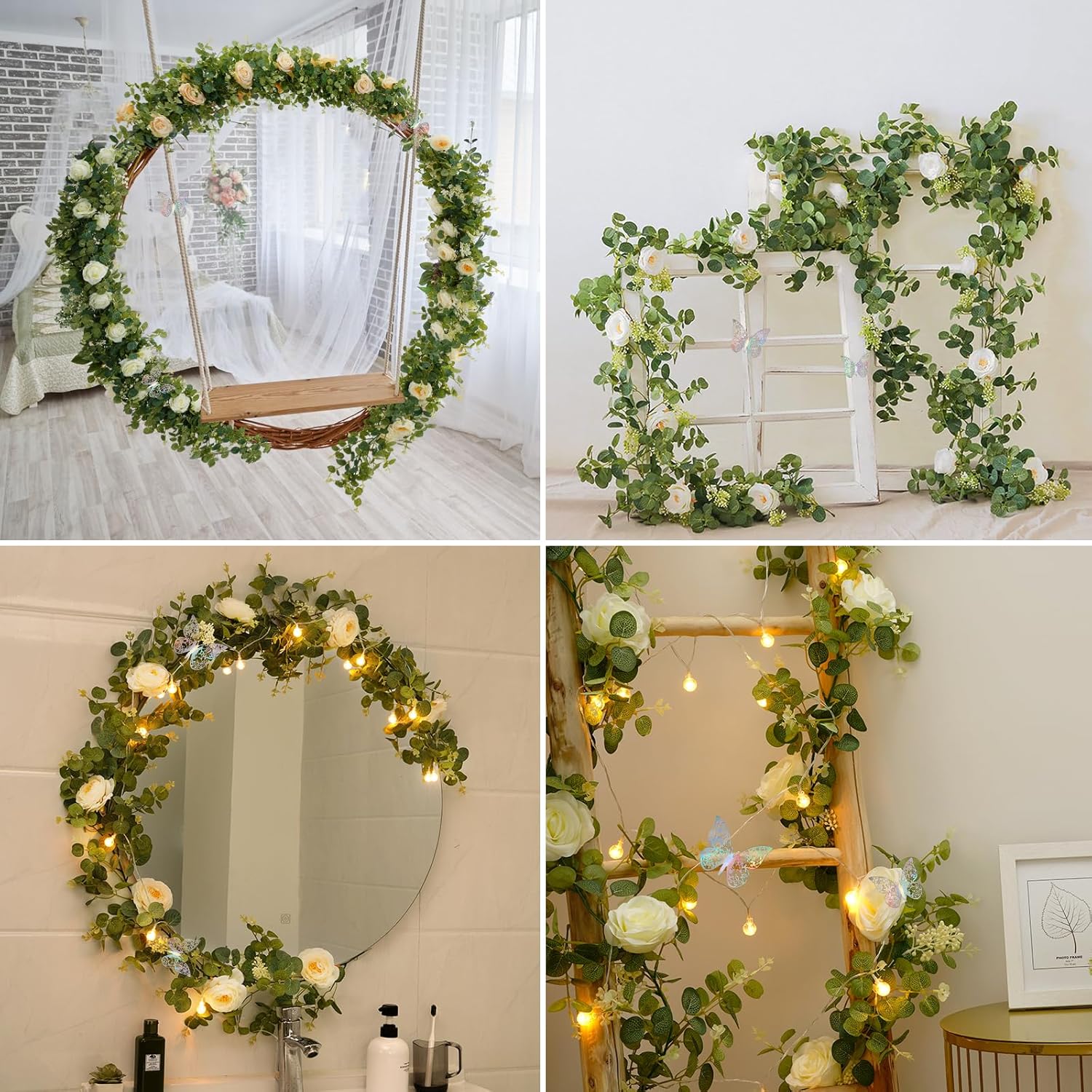 Yastouay 66 Ft White Flower Garland with 3D Butterflies