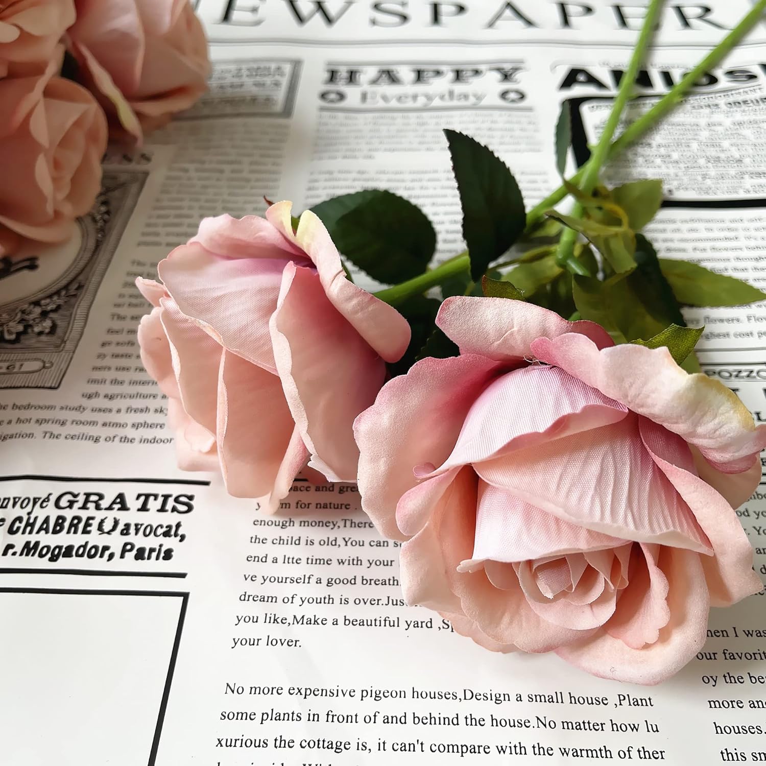 UKELER 12 Pcs Artificial Silk Rose Bouquet with Long Stems