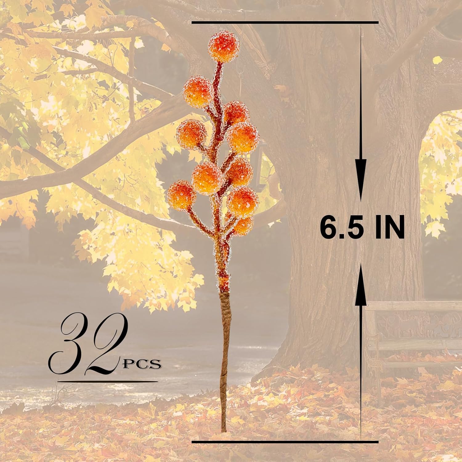 Frosted Artificial Orange Berry Stems 32 Pack Fall Decor