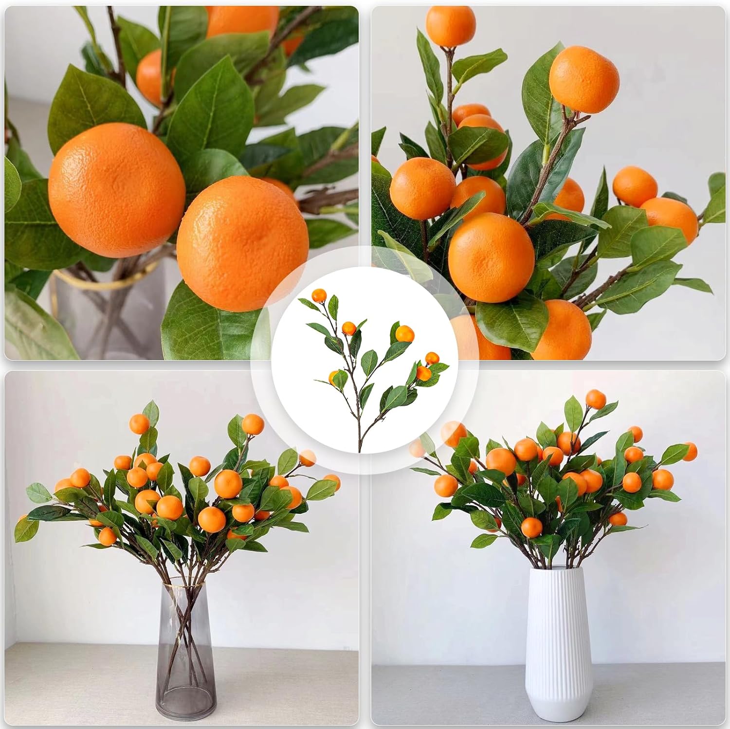 3Pcs Artificial Orange Branches with Realistic Fruits and Green Leaves