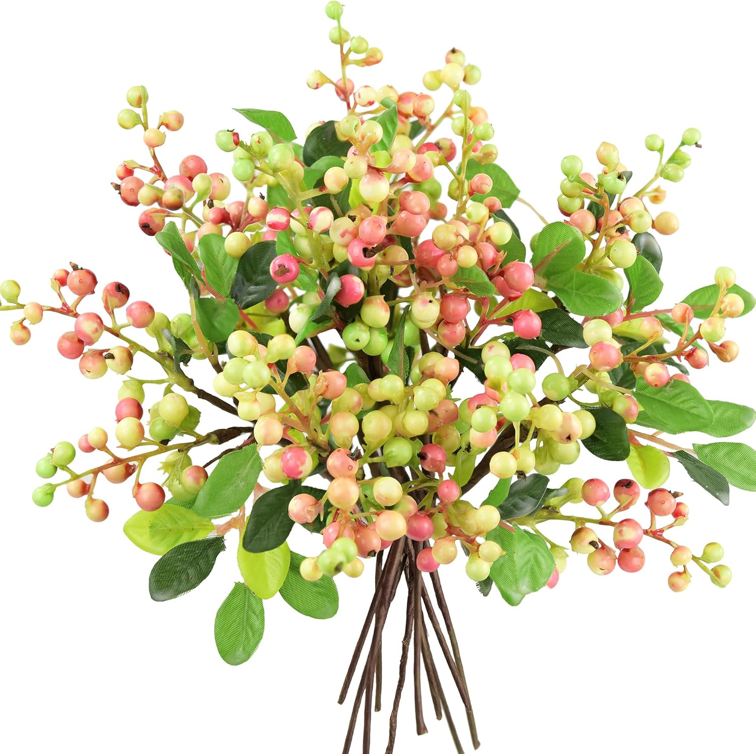 FiveSeasonStuff Artificial Berry Branches with Bendable Stems 10 Pieces Subtle Pink