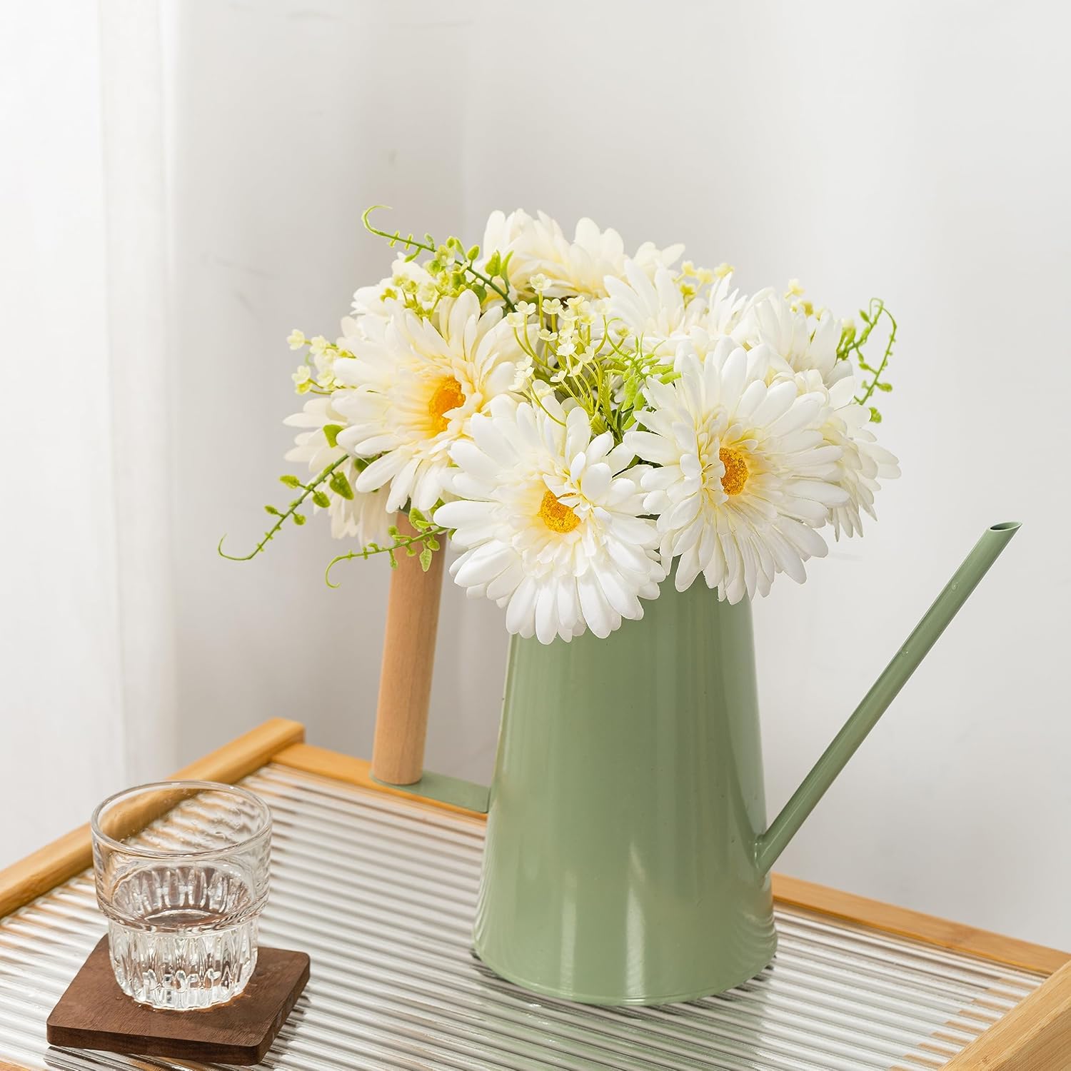 TOPIA Artificial Daisies Gerbera Bouquet 10 Stems Silk White
