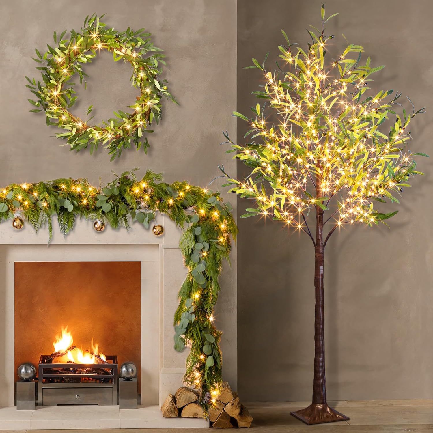Vanthylit 6ft Artificial Olive Tree with 300 LED Lights