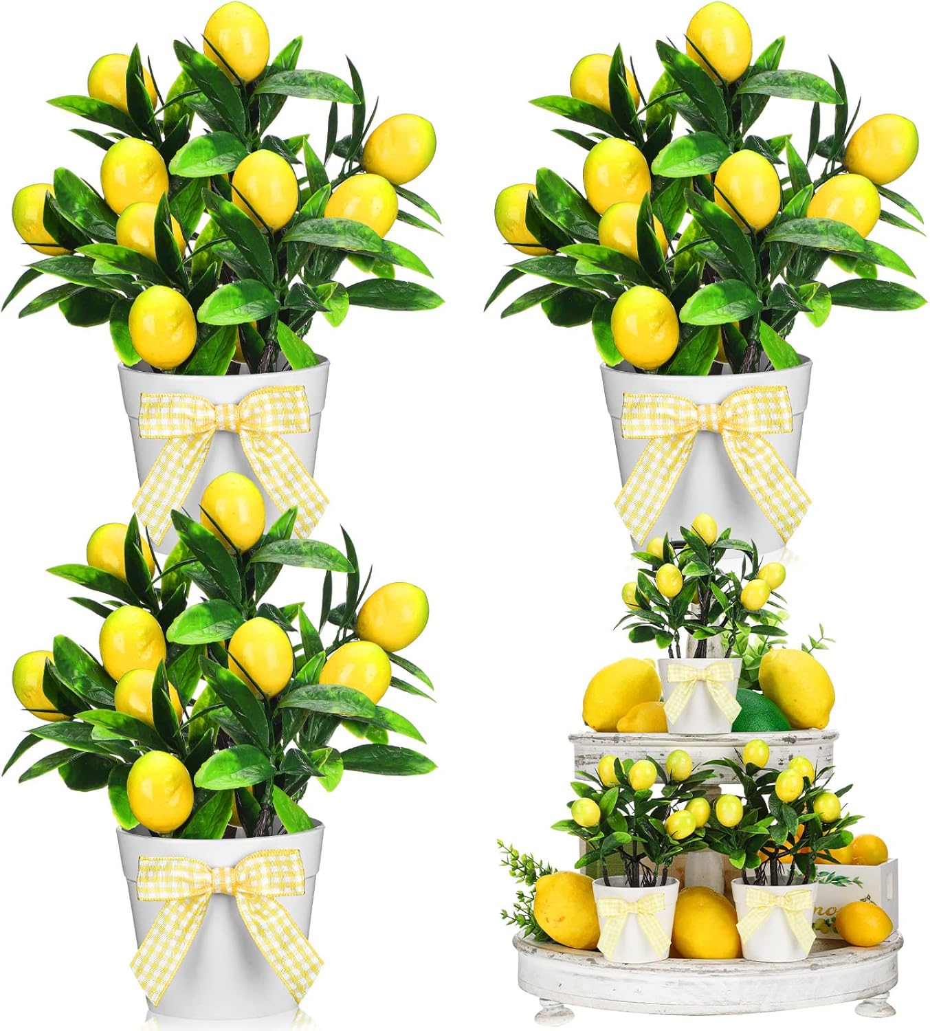 Jexine 3 Pack Lemon Tiered Tray Decor Set