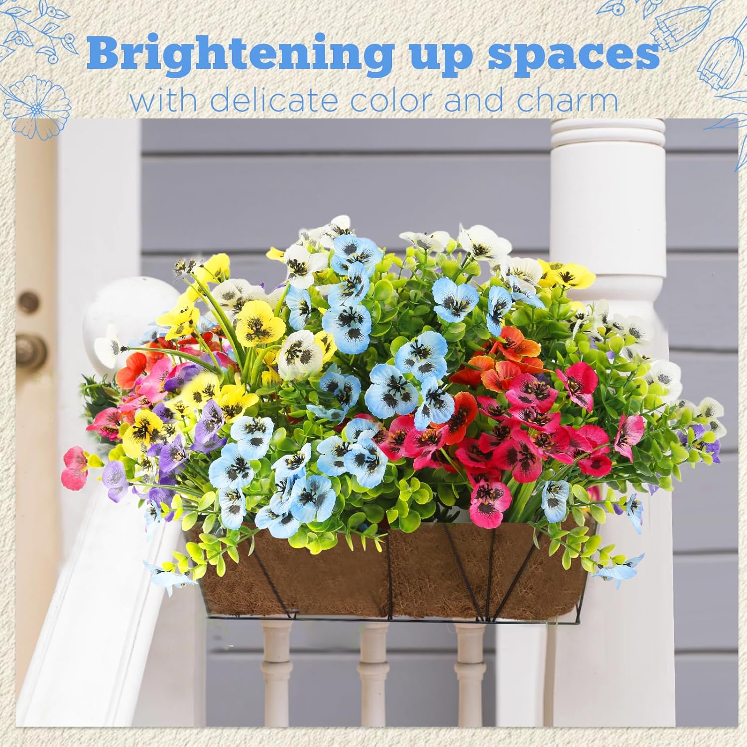Realistic Artificial Pansies for Outdoor Use 18 Bundle UV Resistant Decor