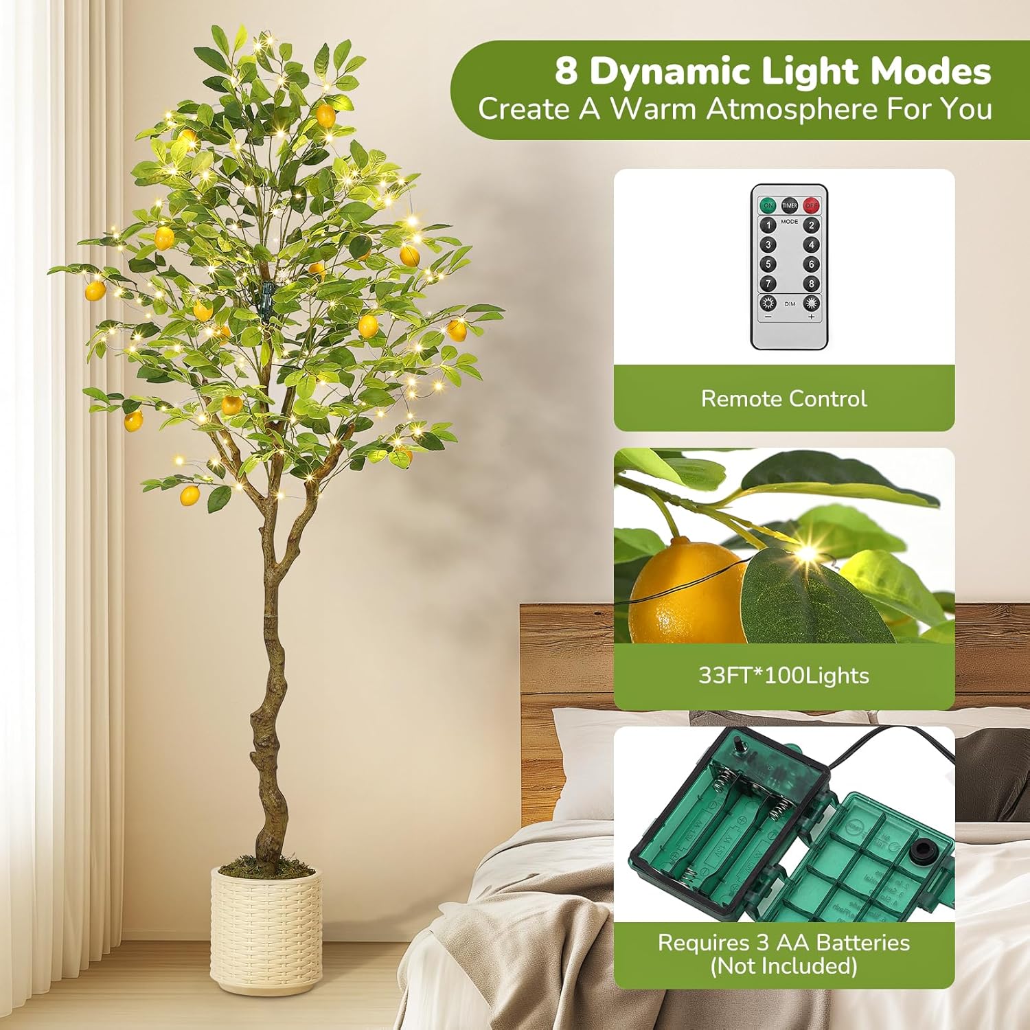 GarveeHome Artificial Lemon Tree with 100 LED Lights