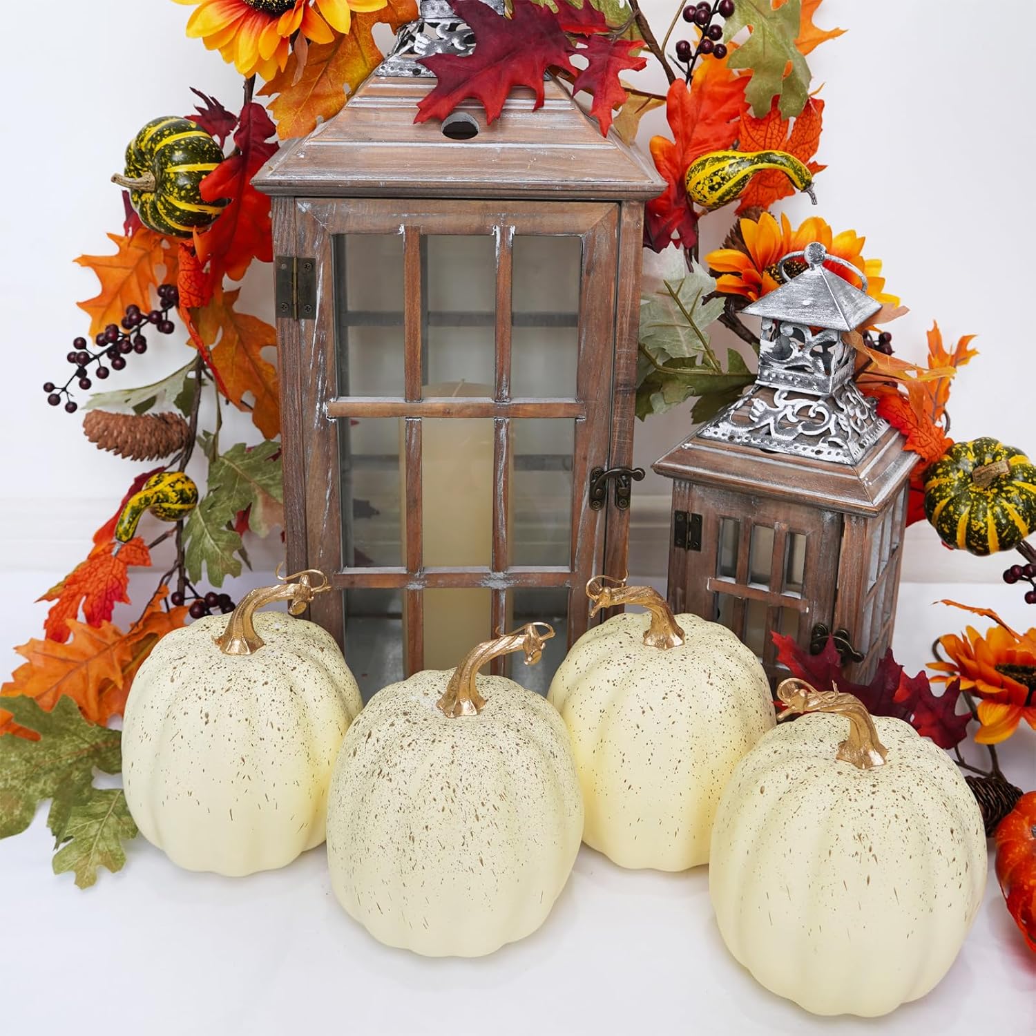 Winlyn 67 Inch Artificial Cream Pumpkins Set of 4