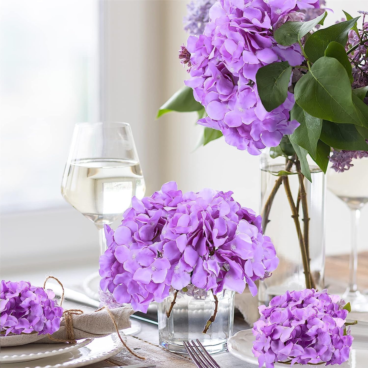 Tigeen 100 Pcs Purple Artificial Hydrangeas with Stems