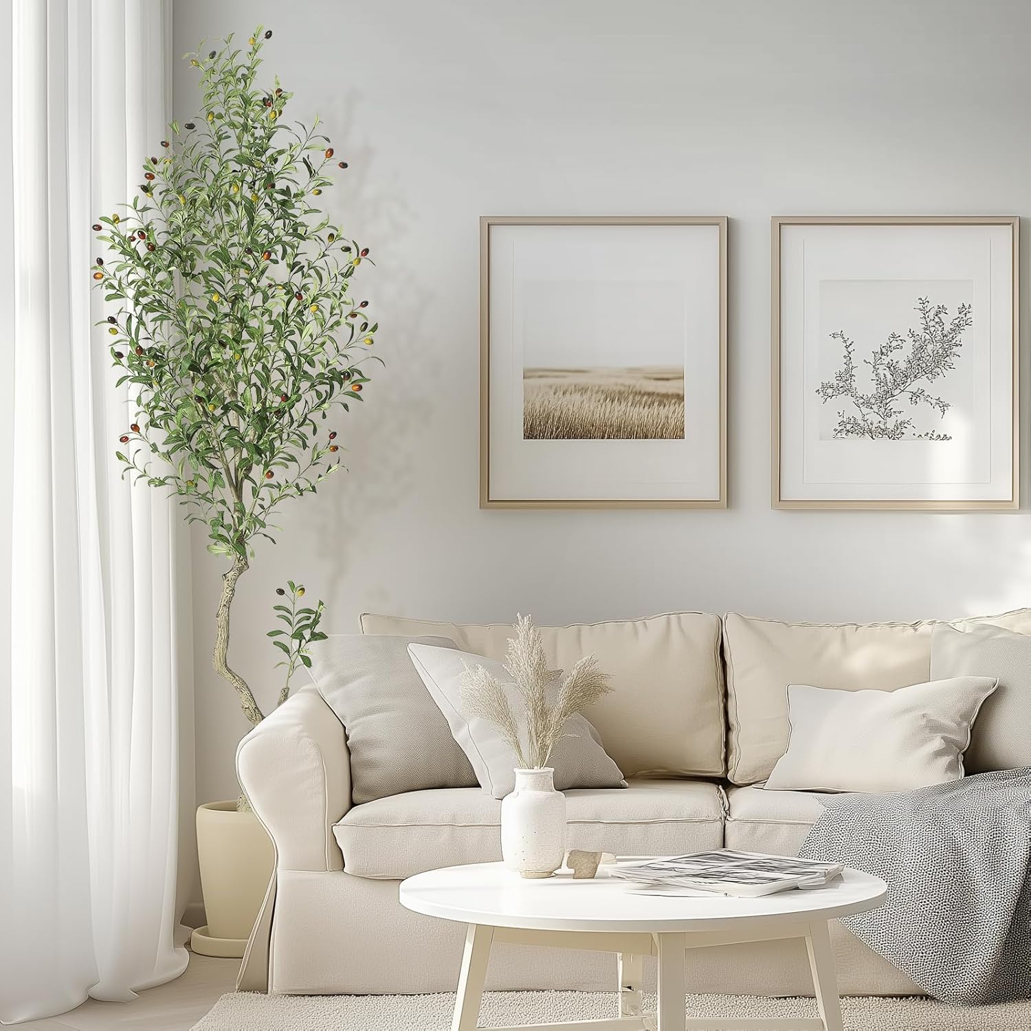 GarveeHome Faux Olive Tree 7ft Artificial Silk Plants with White Planter