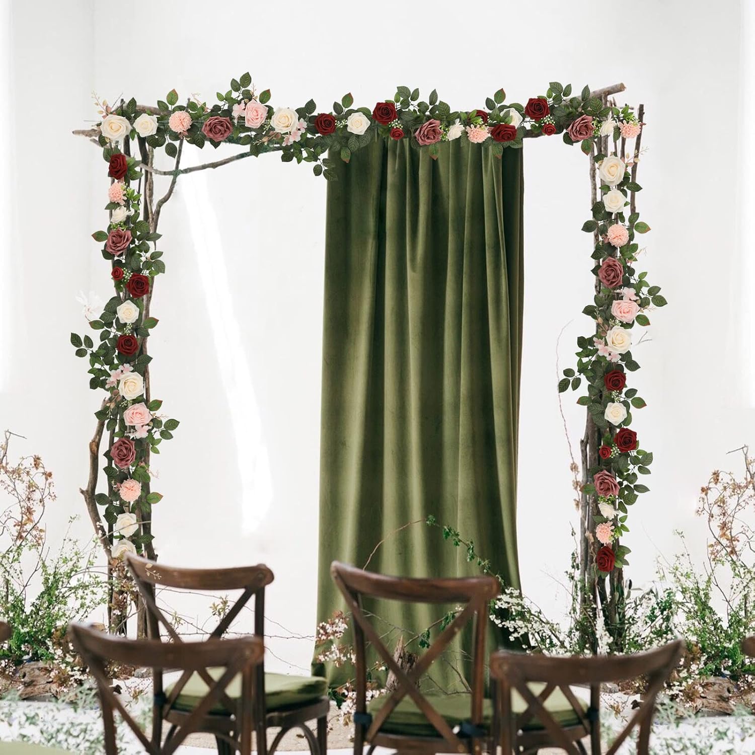 Garisey 5FT Artificial Rose Garland Burgundy Wedding Decor