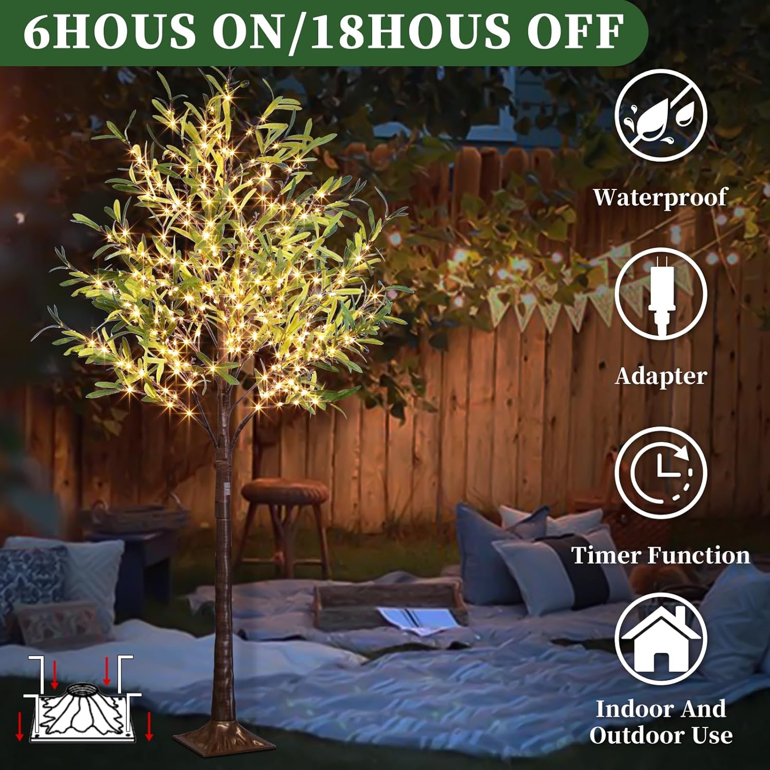 Vanthylit 6ft Artificial Olive Tree with 300 LED Lights